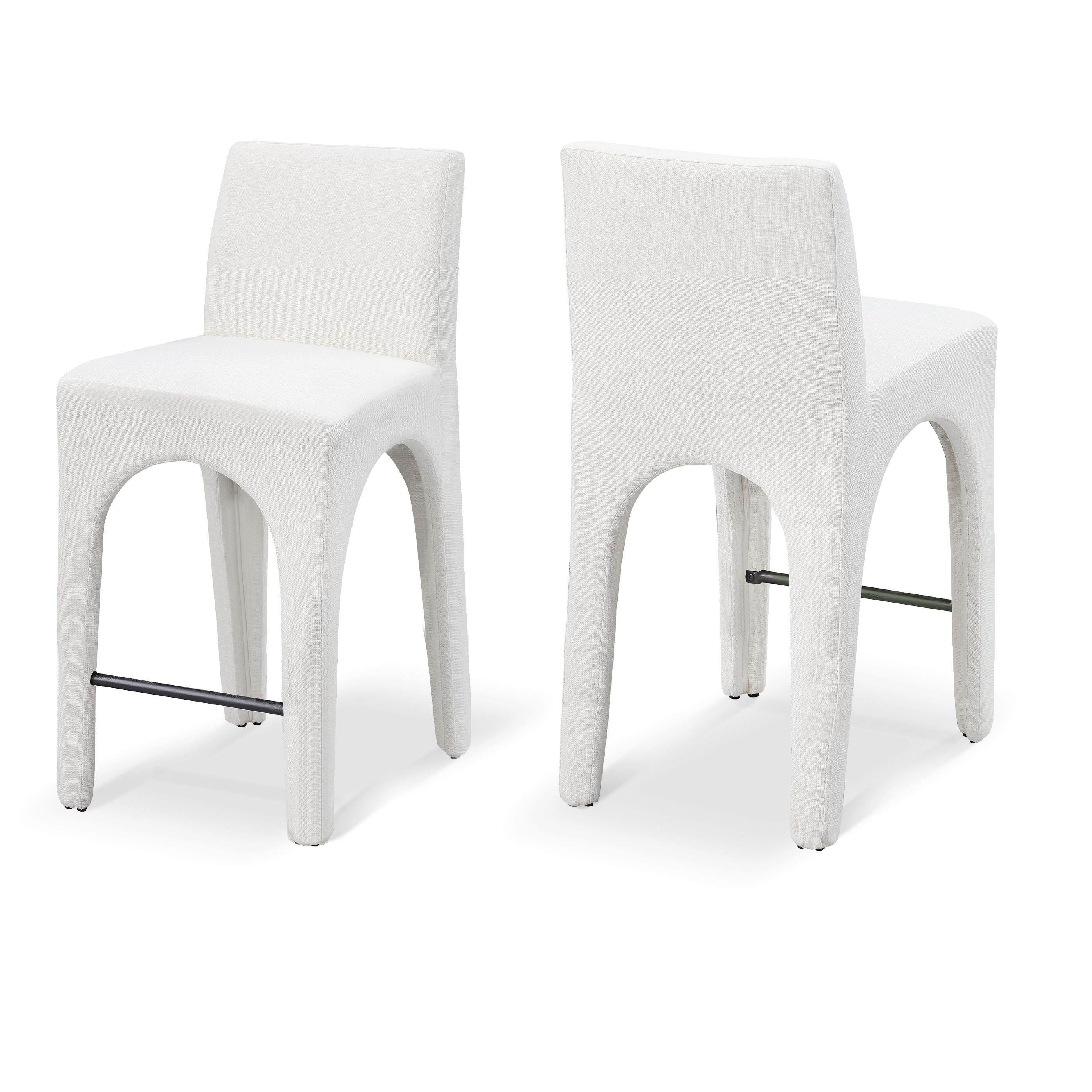 Meridian Gramercy Cream Linen Textured Fabric Stool