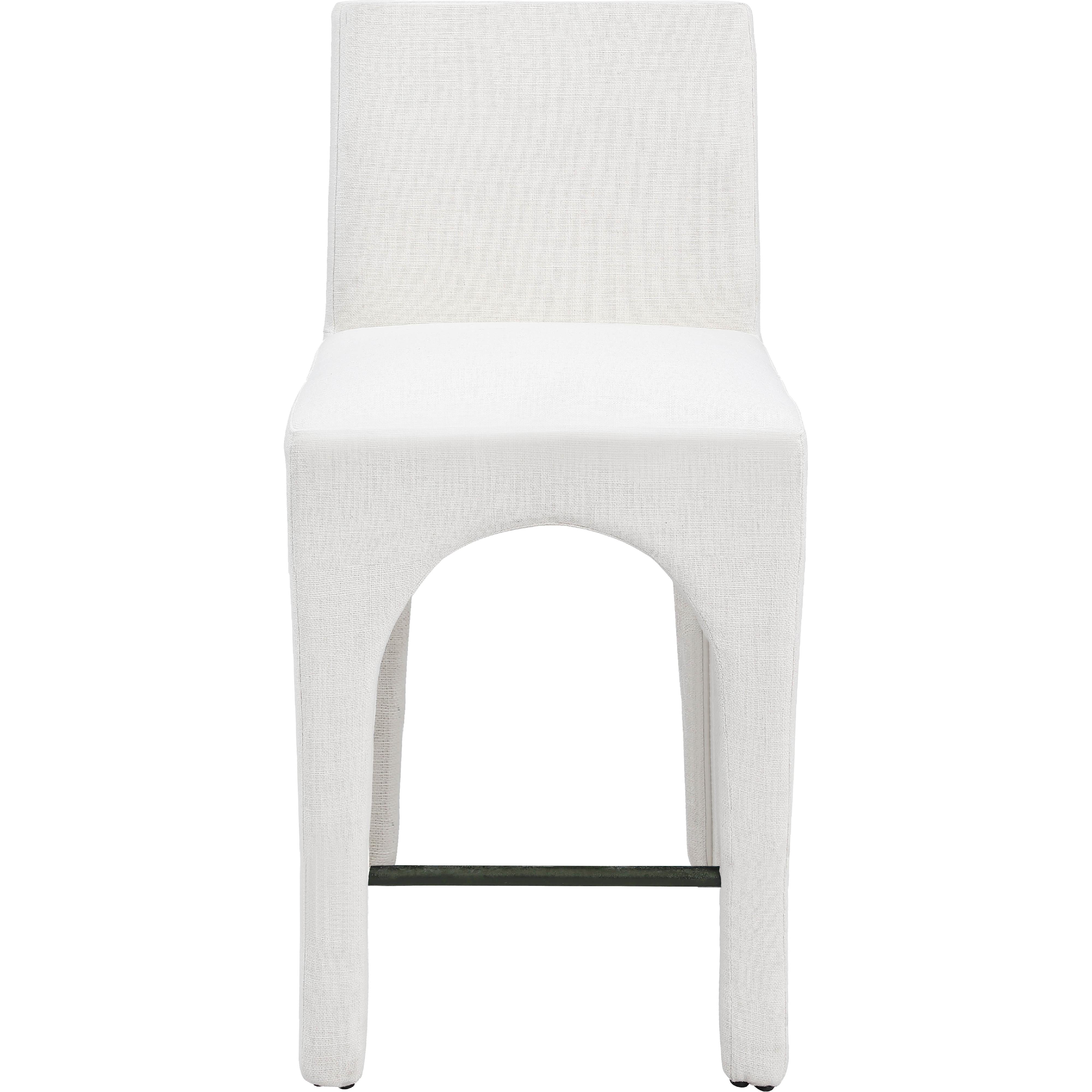 Meridian Gramercy Cream Linen Textured Fabric Stool