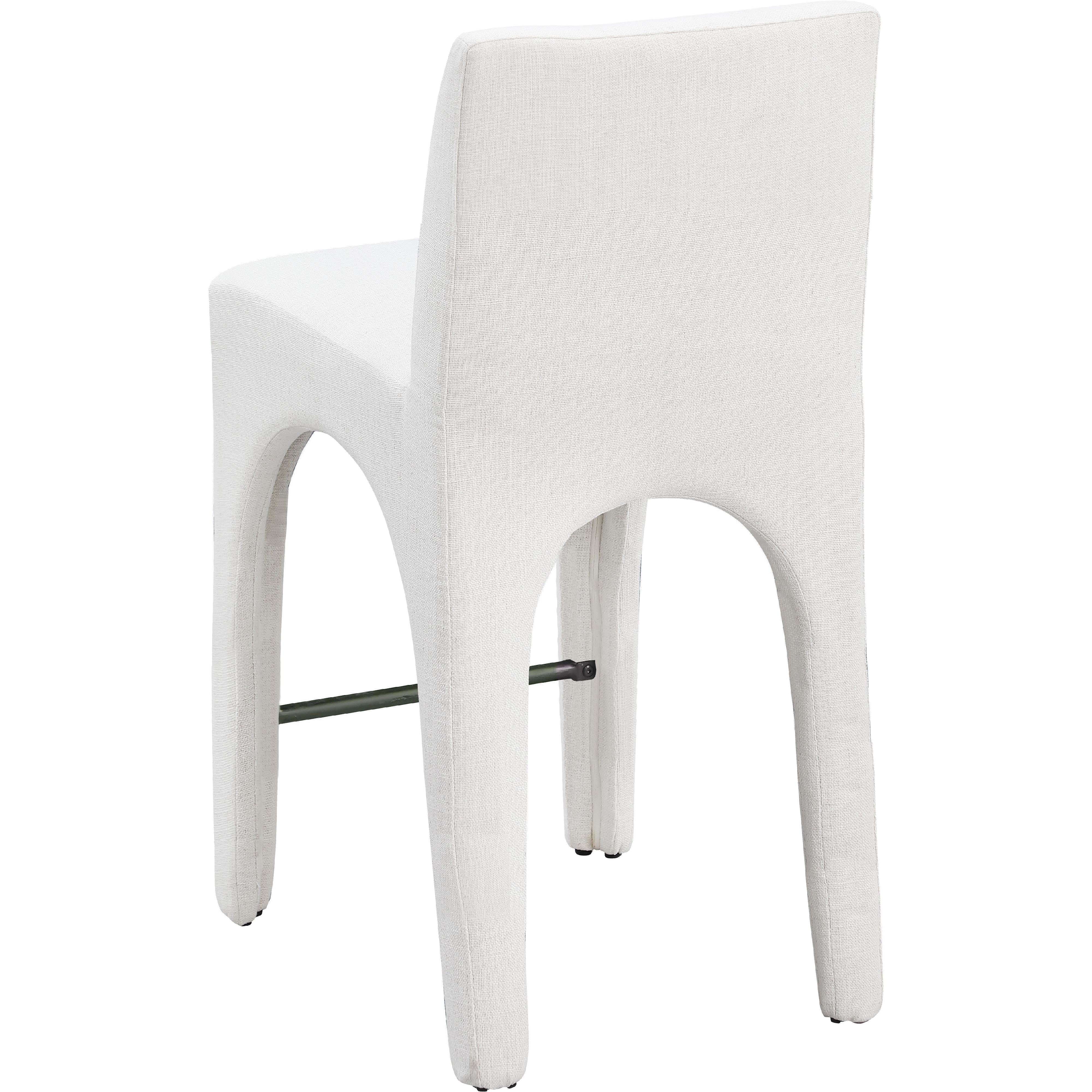 Meridian Gramercy Cream Linen Textured Fabric Stool