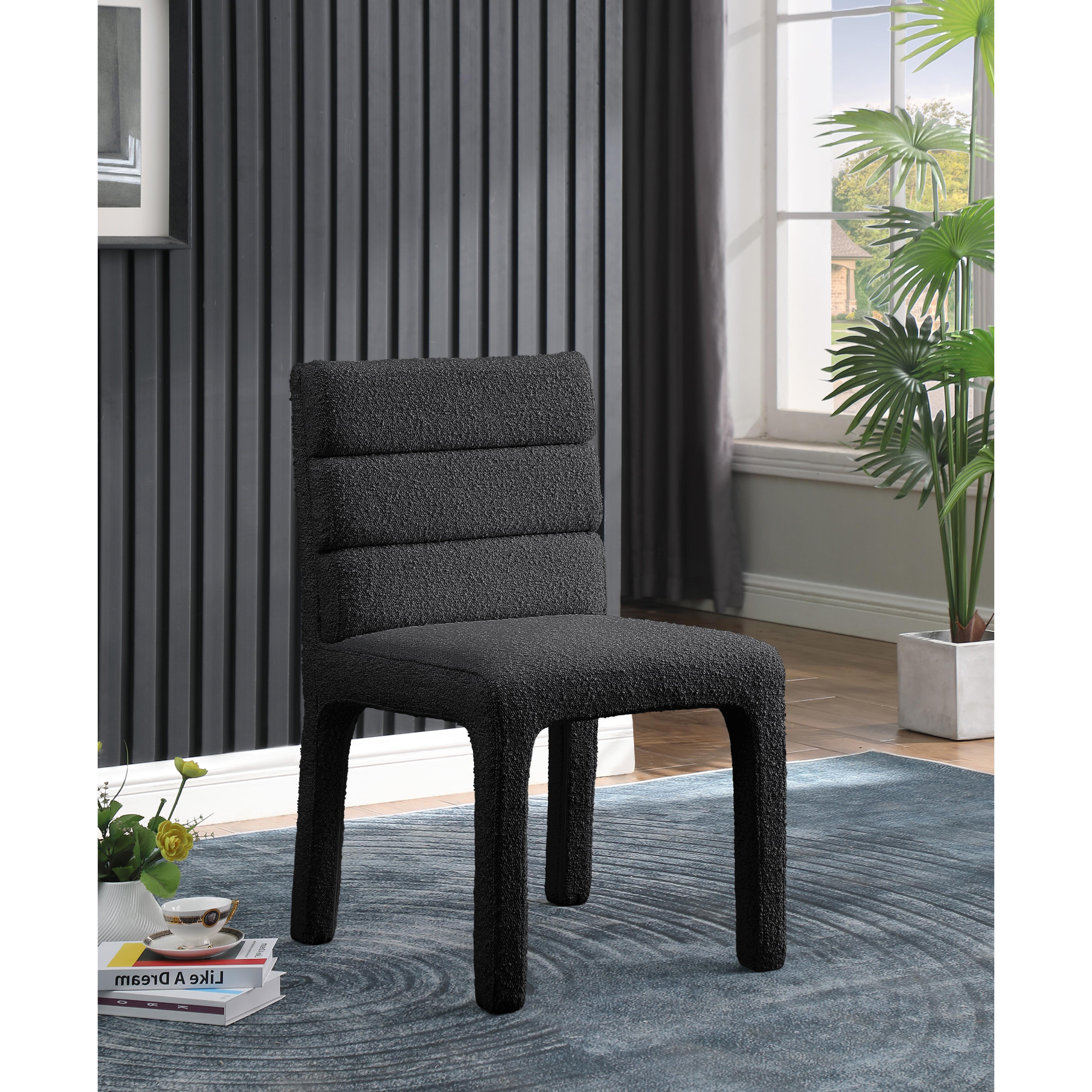 Meridian Kai Black Boucle Fabric Dining Chair
