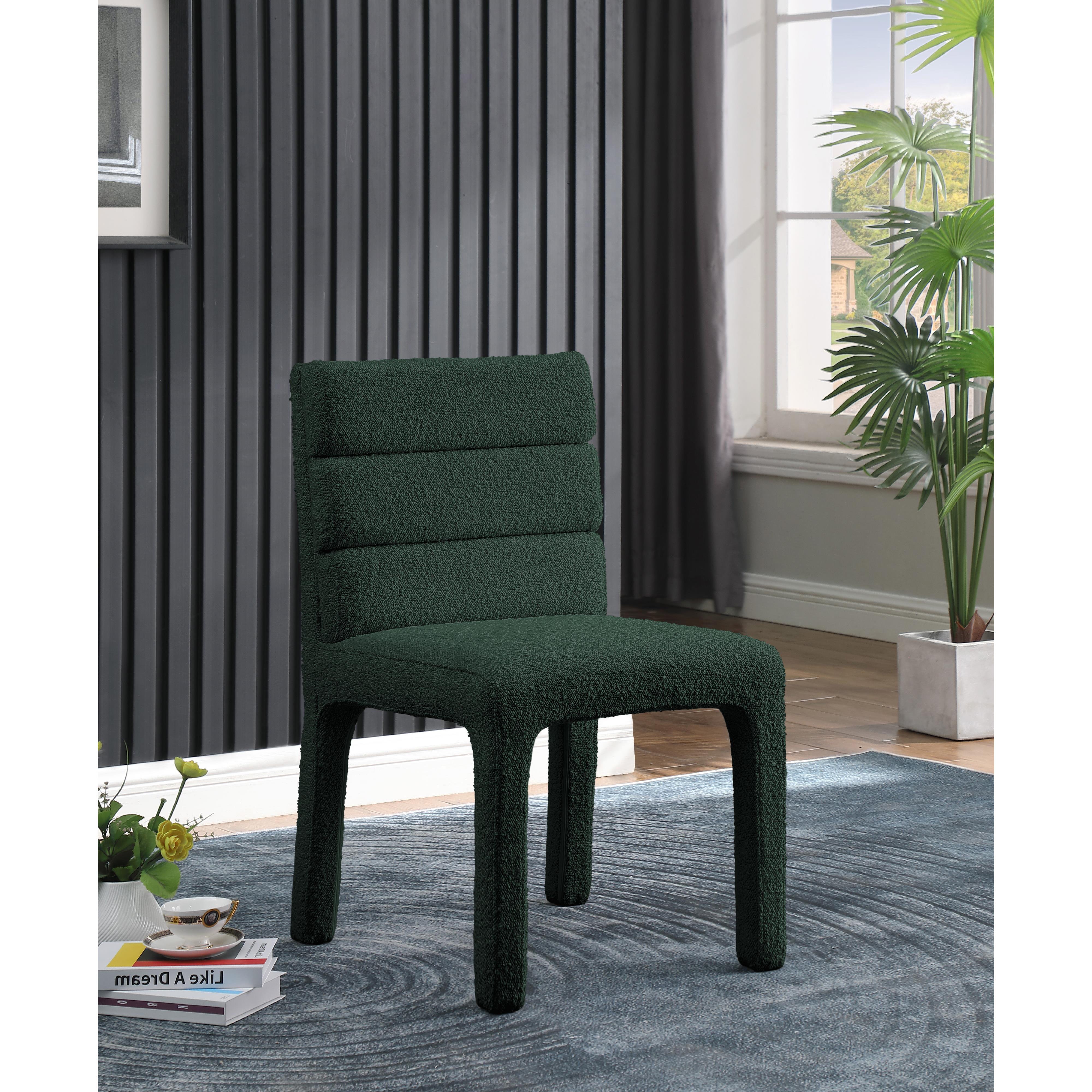 Meridian Kai Green Boucle Fabric Dining Chair