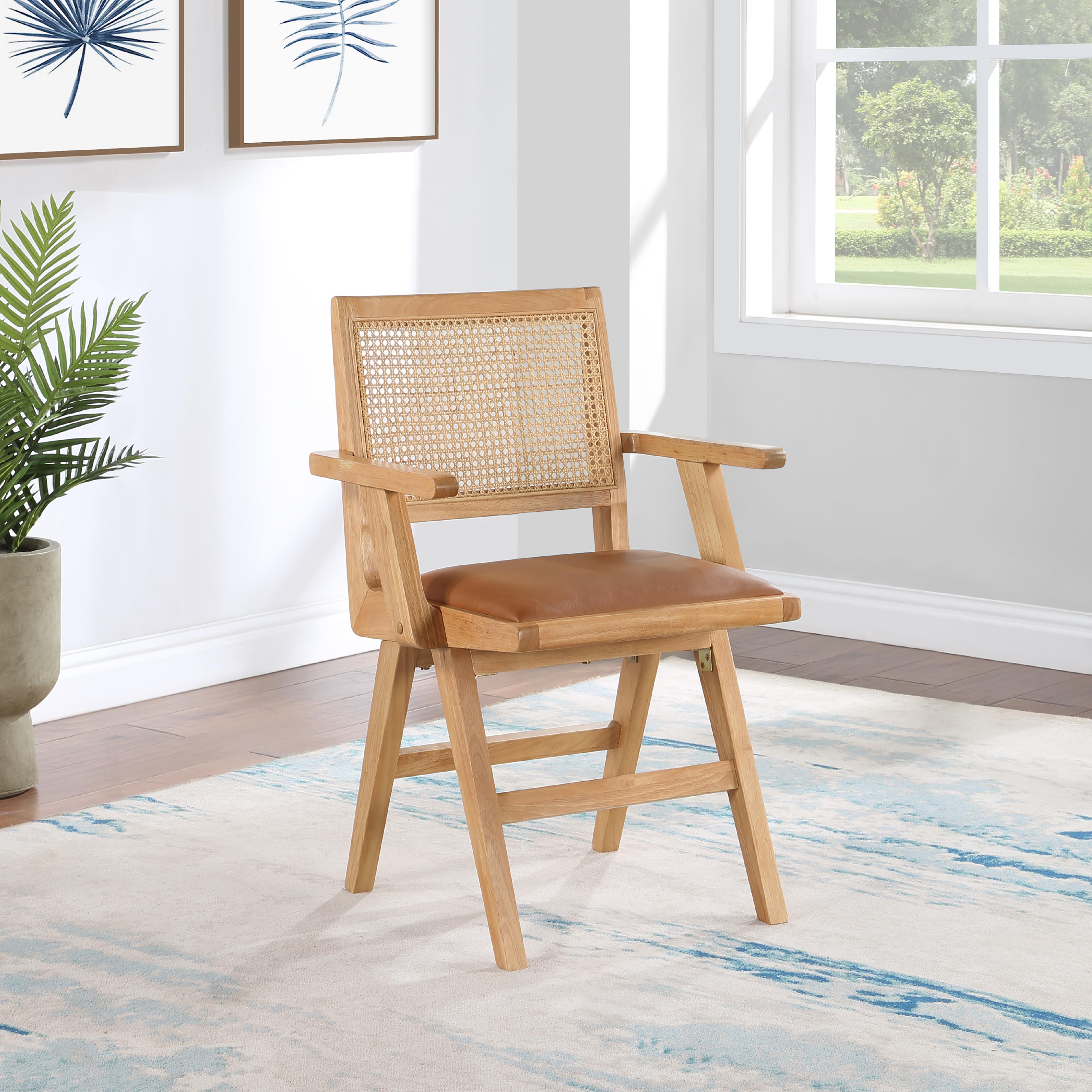 Meridian Abby Cognac Vegan Leather Dining Arm Chair