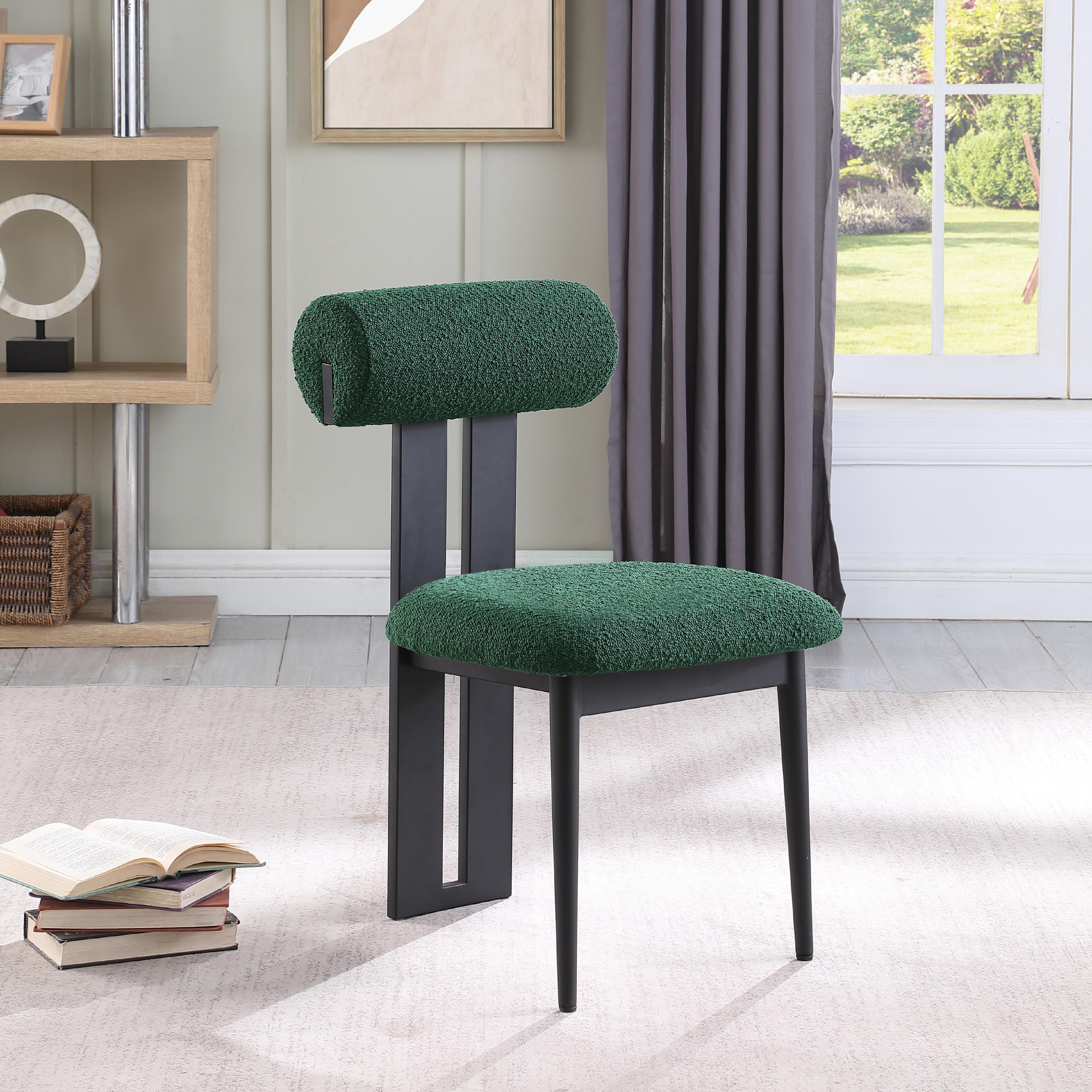 Meridian Dario Green Boucle Fabric Dining Chair