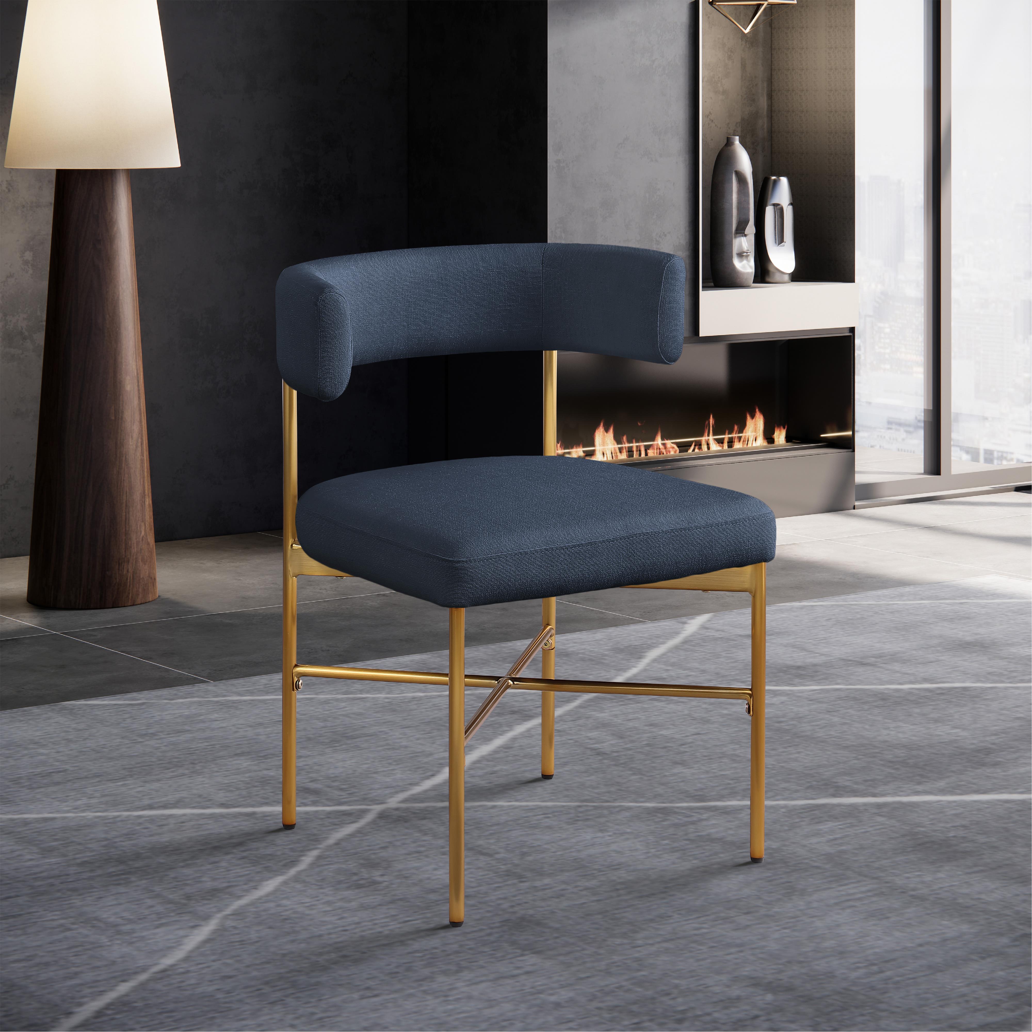 Meridian Rivage Deep Navy Durable Linen Textured Fabric Dining Chair