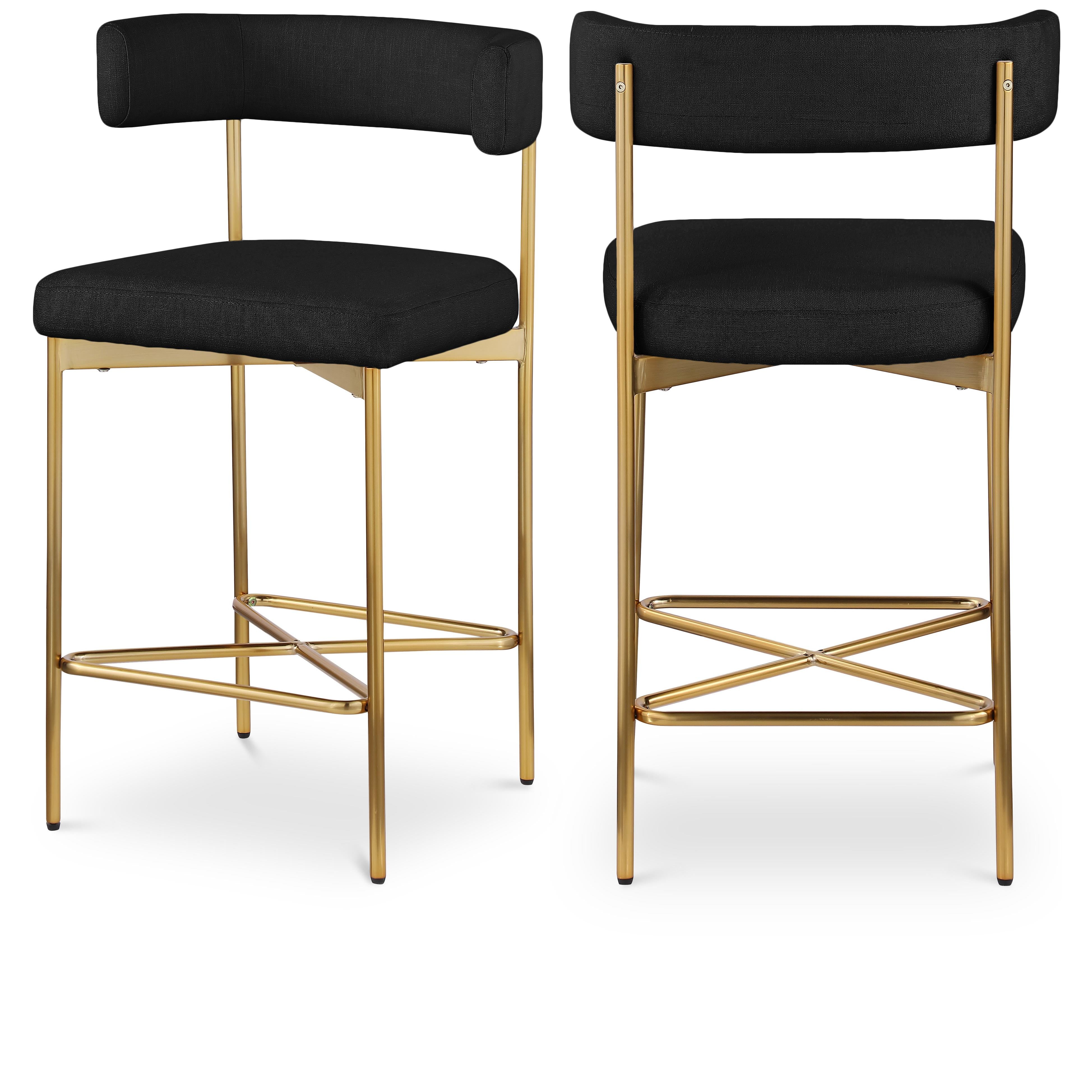 Meridian Rivage Black Durable Linen Textured Fabric Stool
