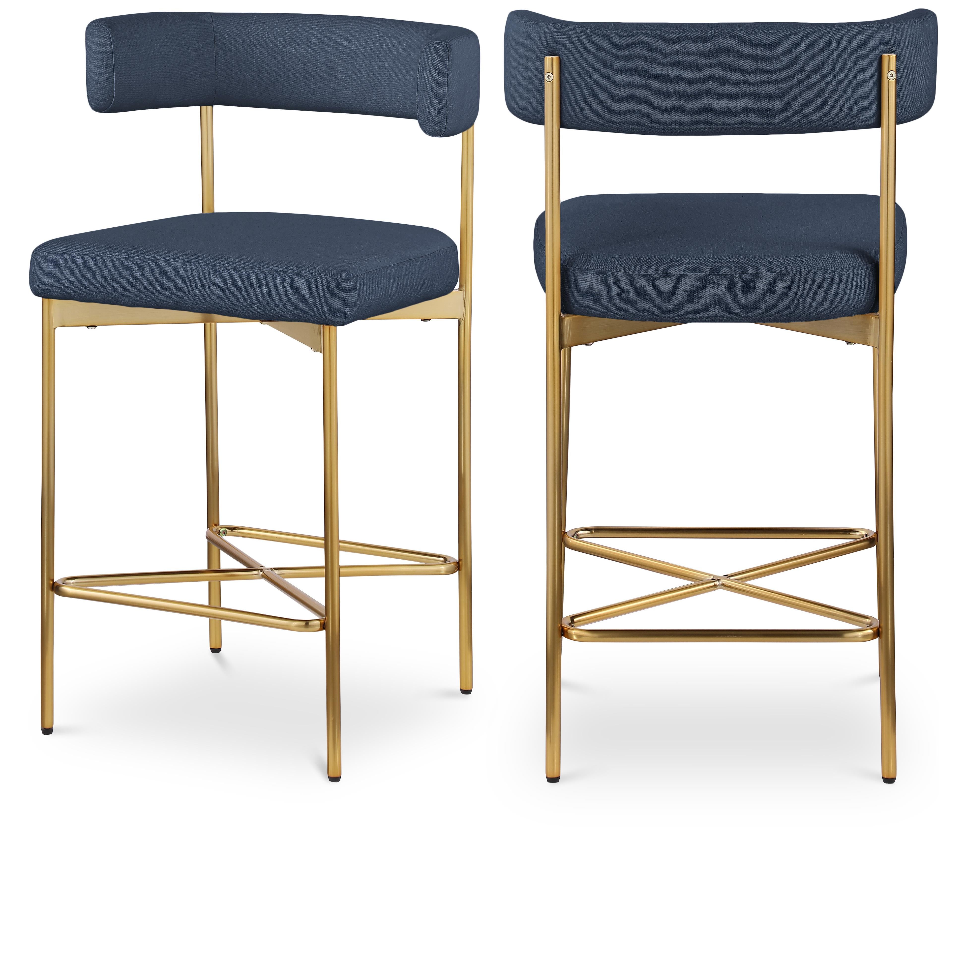 Meridian Rivage Deep Navy Durable Linen Textured Fabric Stool