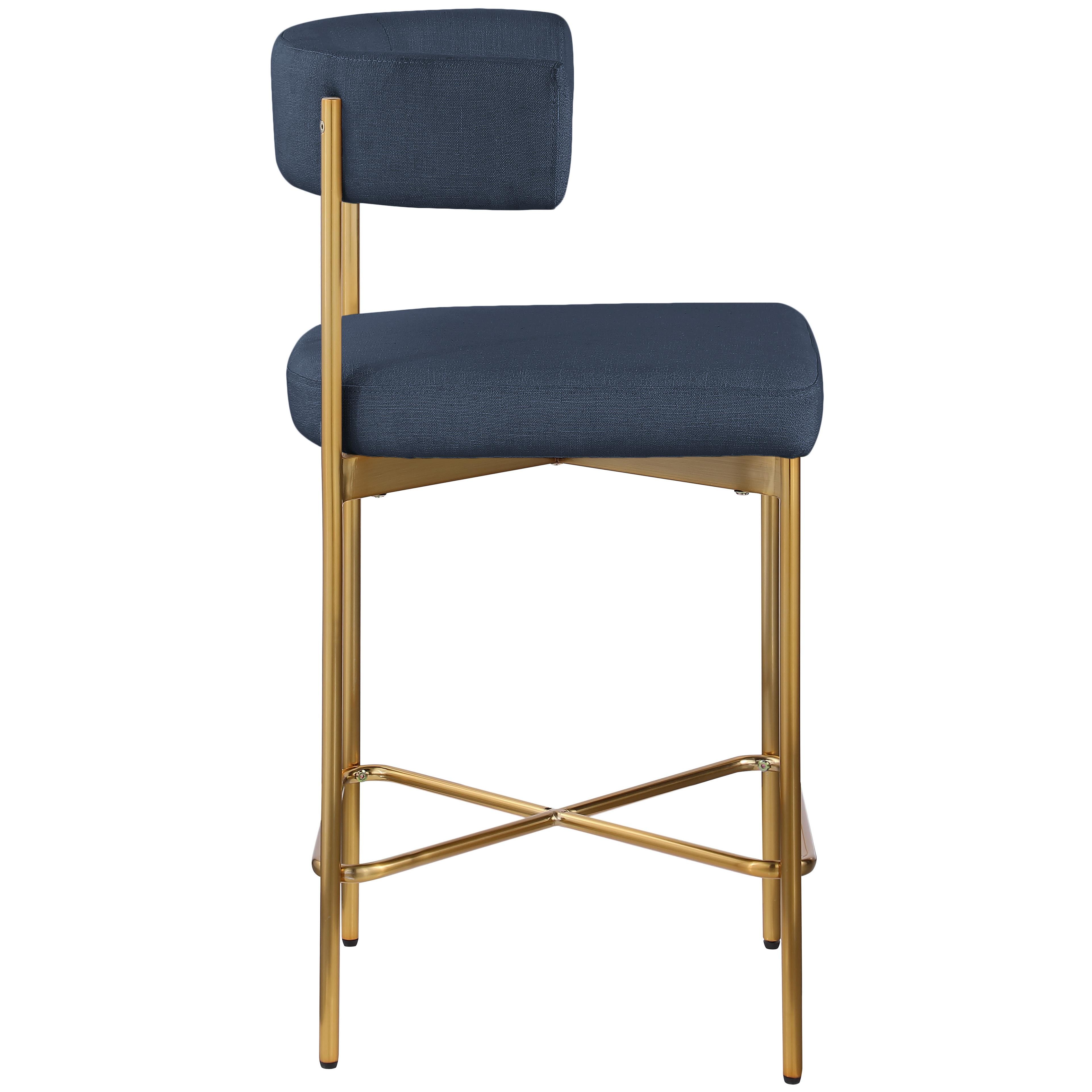 Meridian Rivage Deep Navy Durable Linen Textured Fabric Stool