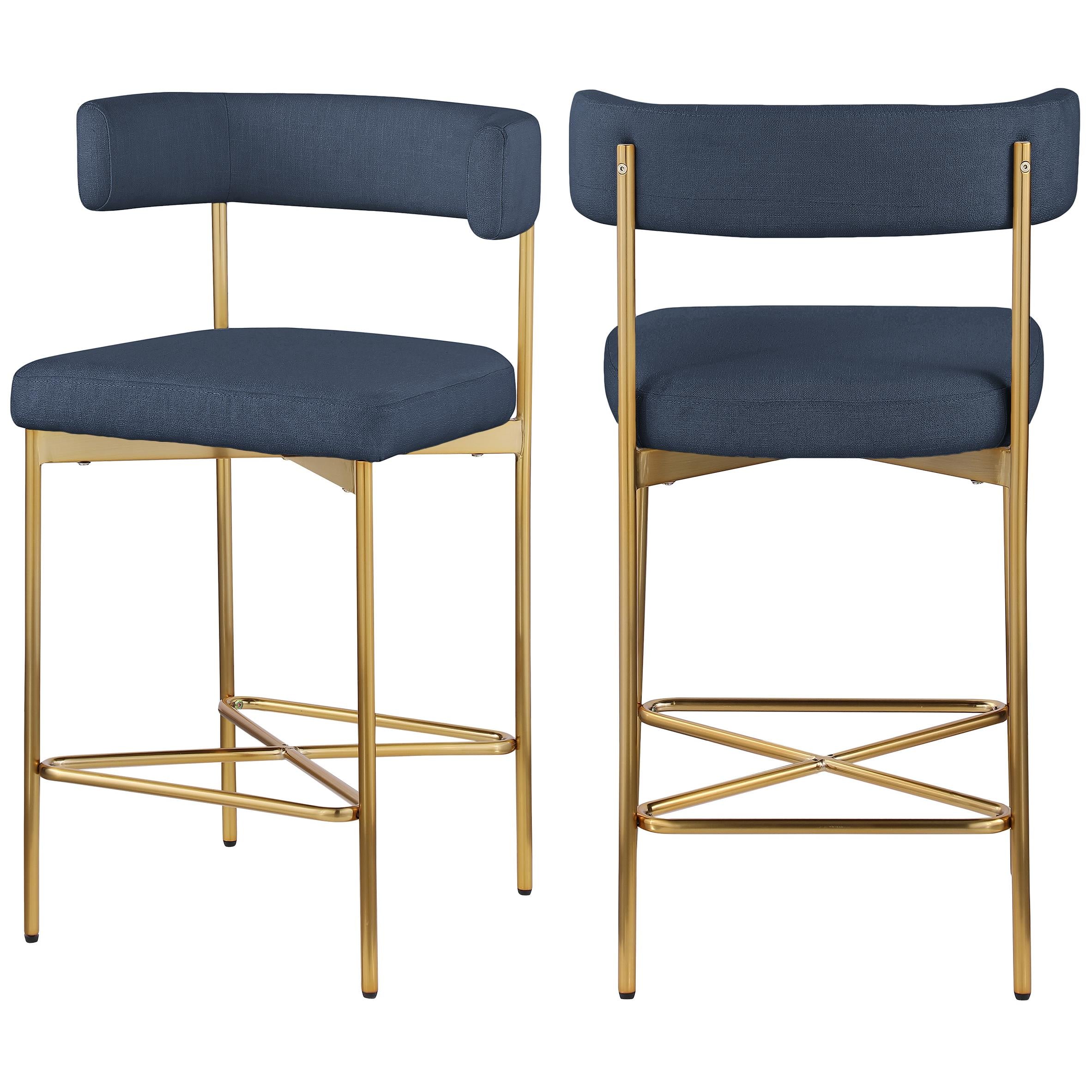 Meridian Rivage Deep Navy Durable Linen Textured Fabric Stool