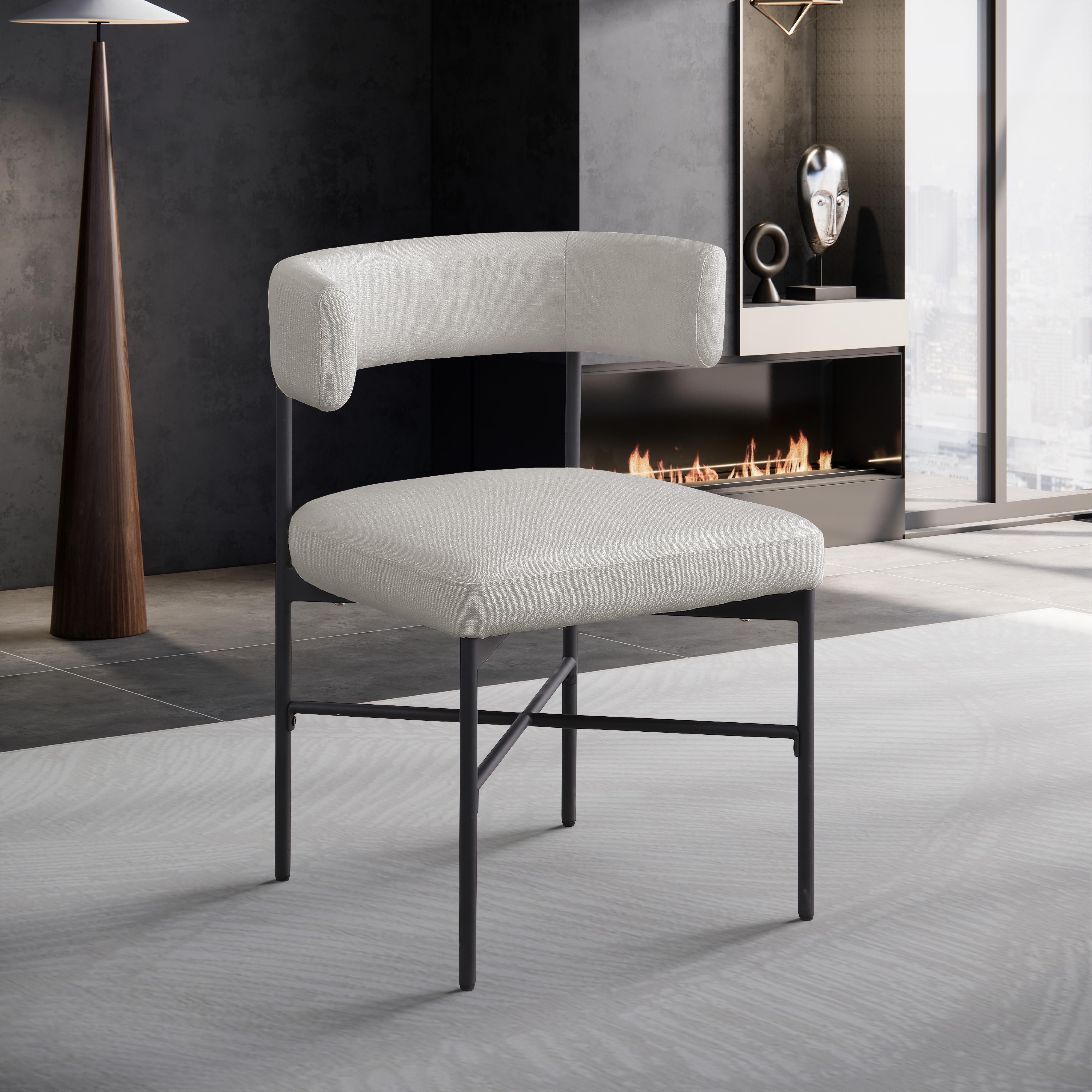 Meridian Rivage Beige Durable Linen Textured Fabric Dining Chair