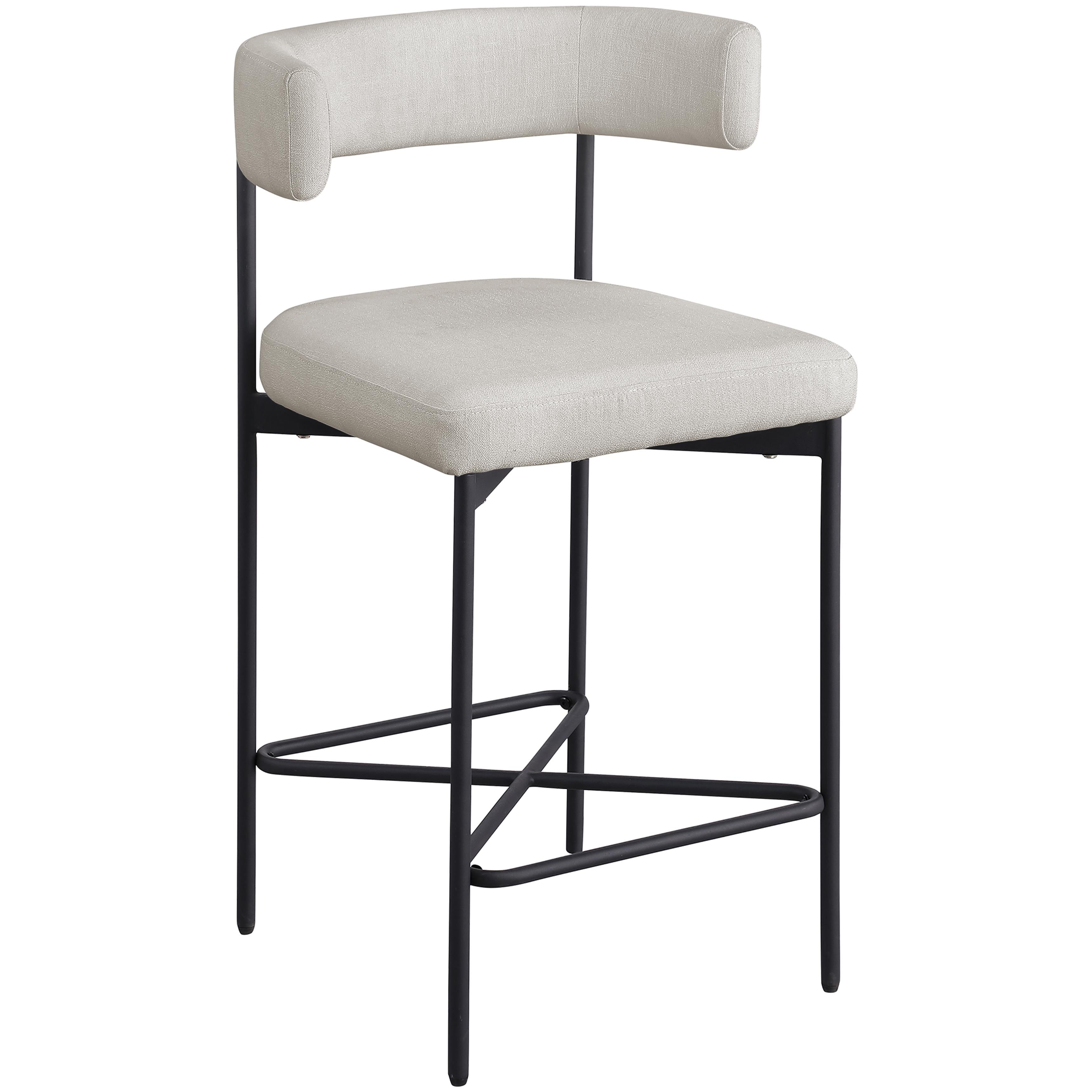 Meridian Rivage Beige Durable Linen Textured Fabric Stool