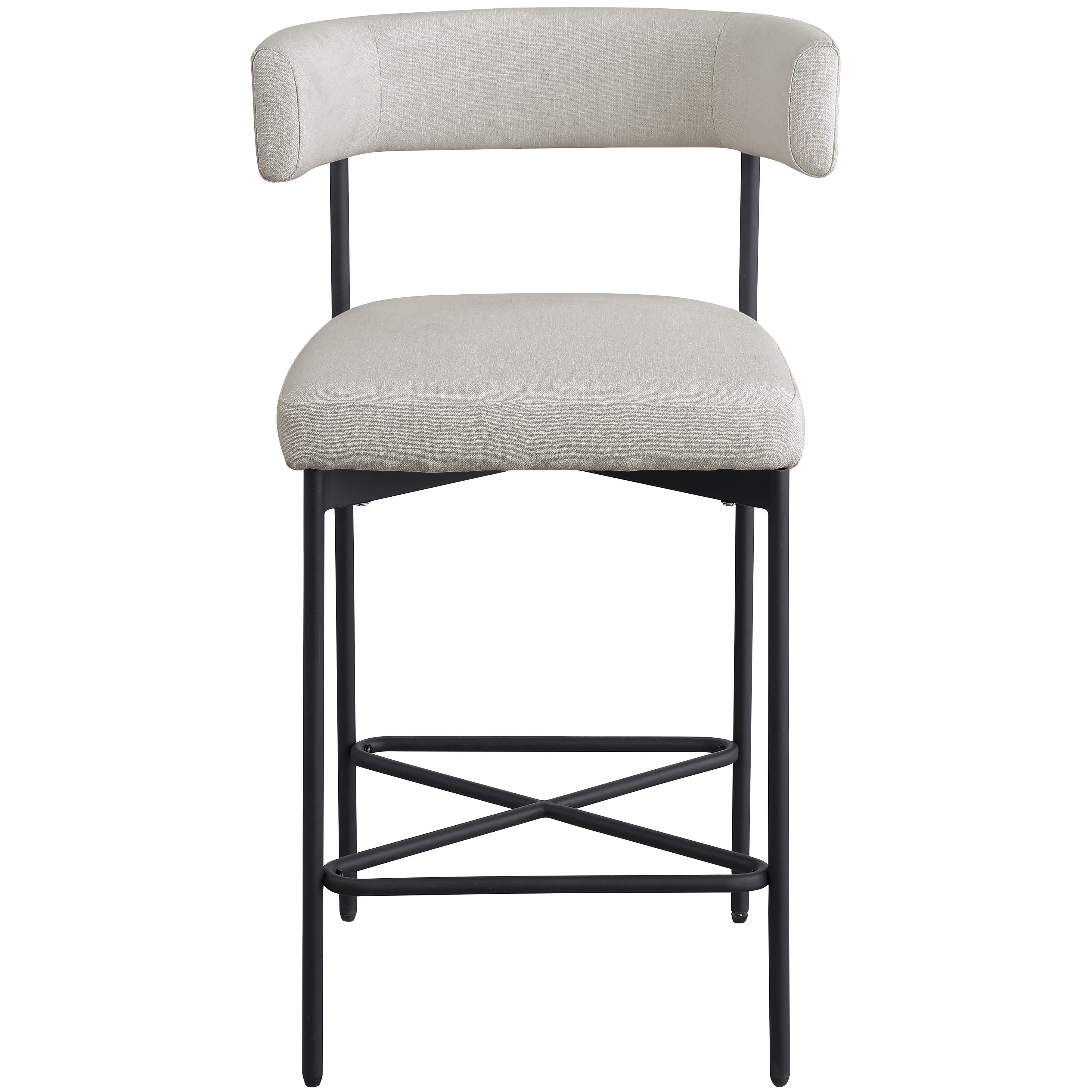 Meridian Rivage Beige Durable Linen Textured Fabric Stool