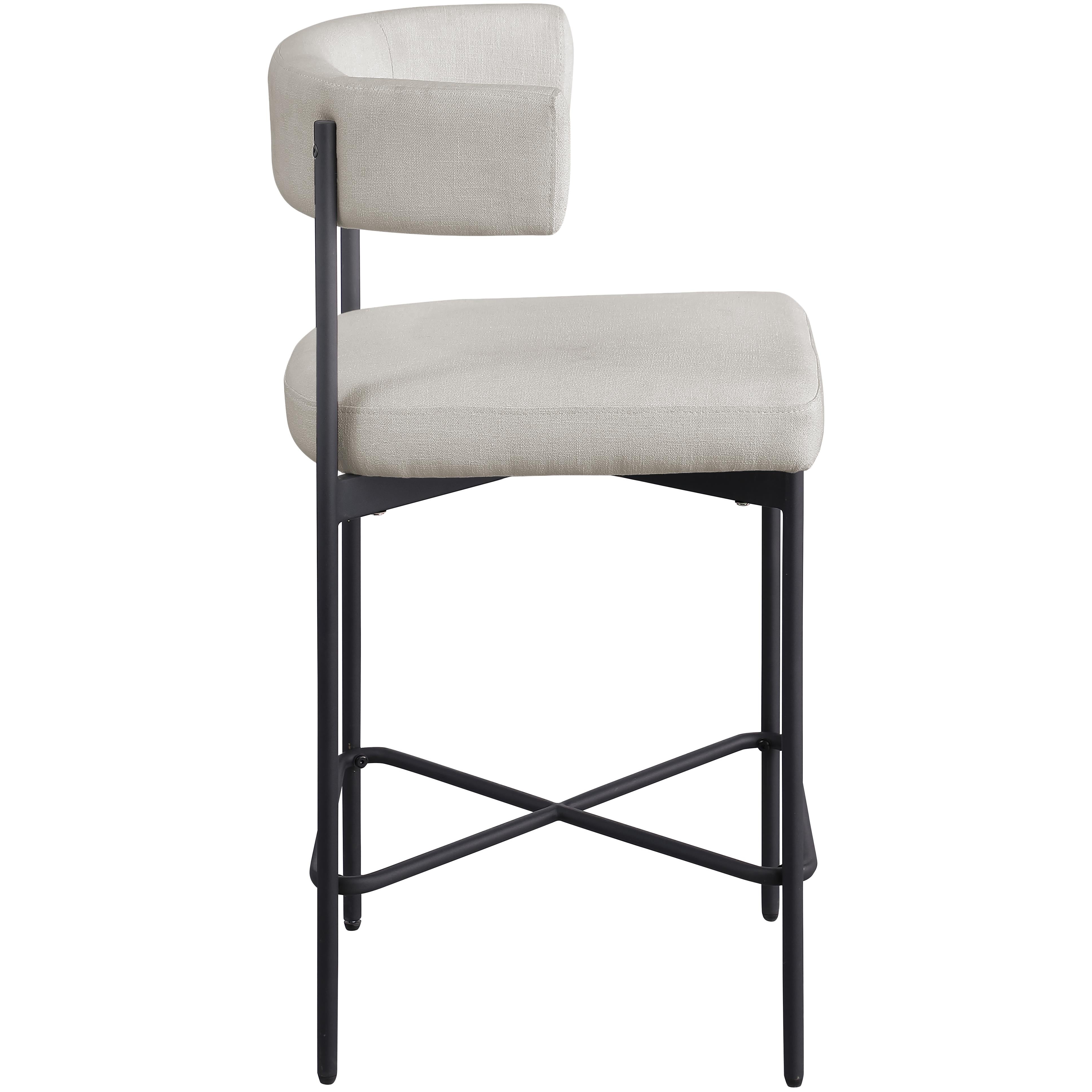 Meridian Rivage Beige Durable Linen Textured Fabric Stool