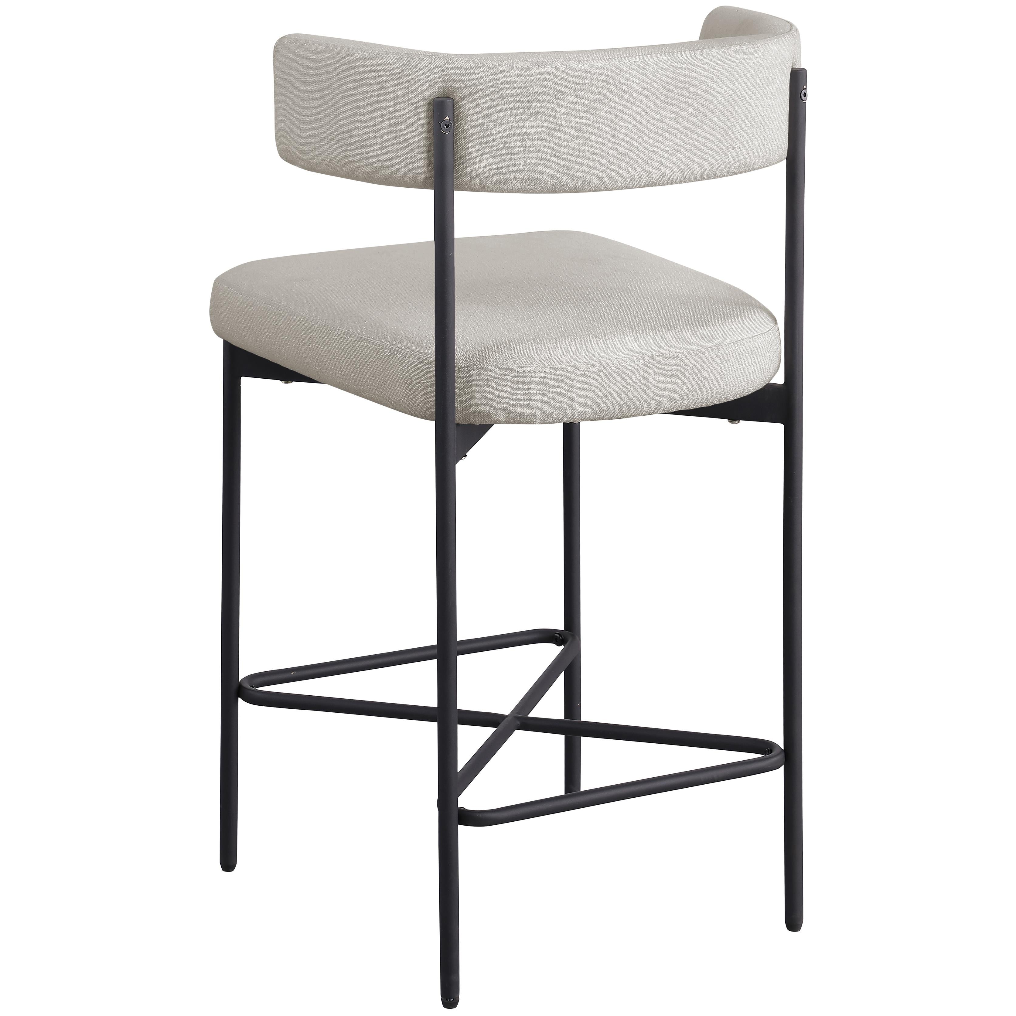 Meridian Rivage Beige Durable Linen Textured Fabric Stool