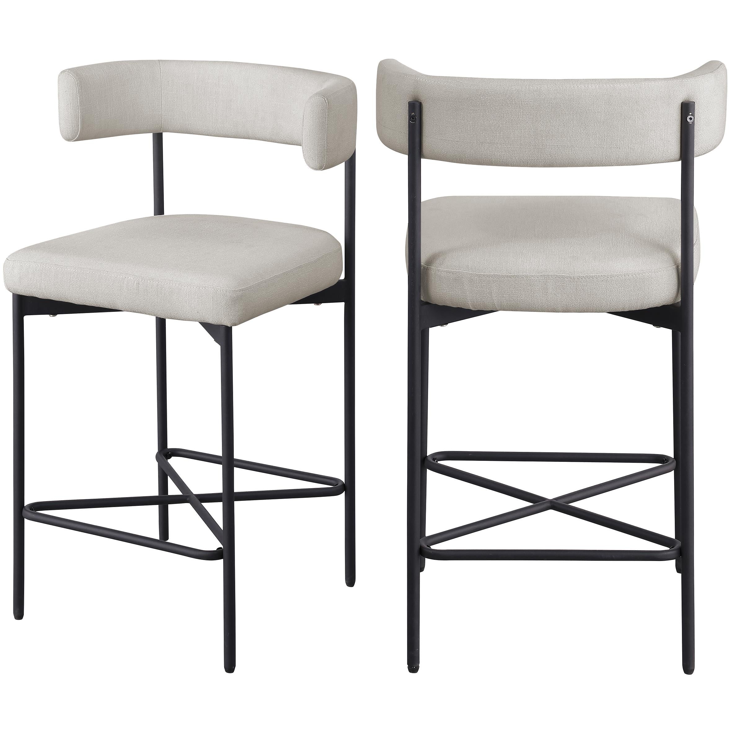 Meridian Rivage Beige Durable Linen Textured Fabric Stool