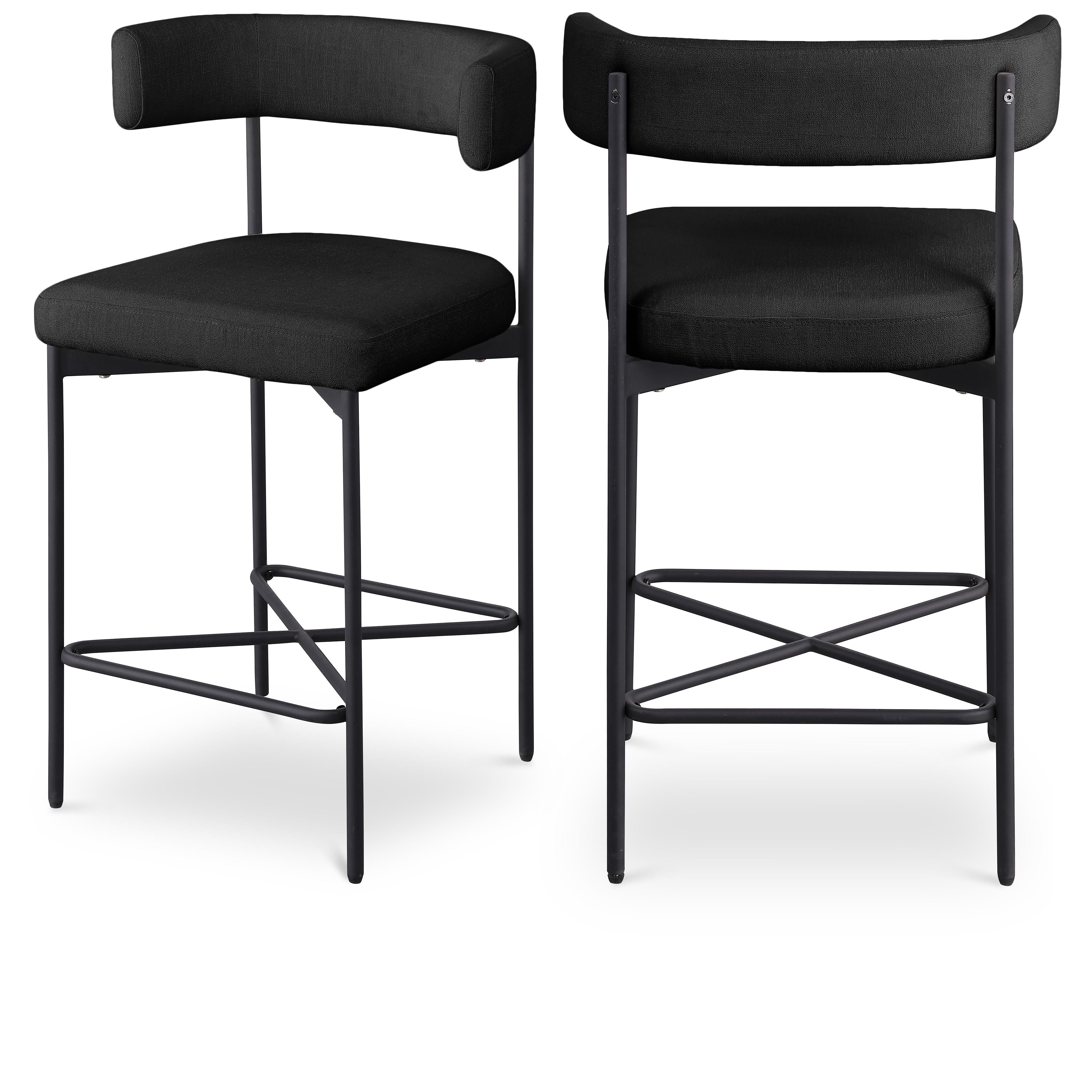 Meridian Rivage Black Durable Linen Textured Fabric Stool