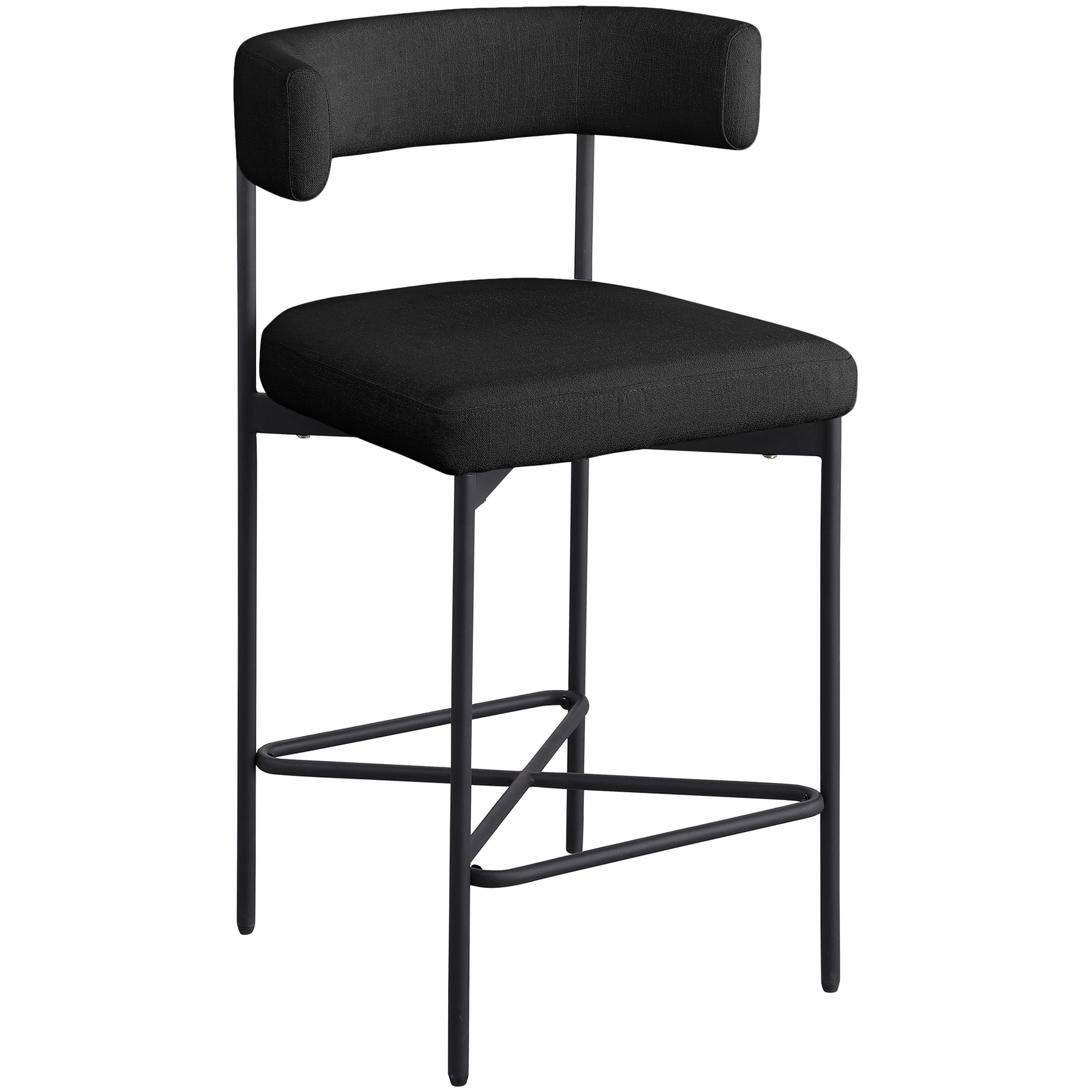 Meridian Rivage Black Durable Linen Textured Fabric Stool