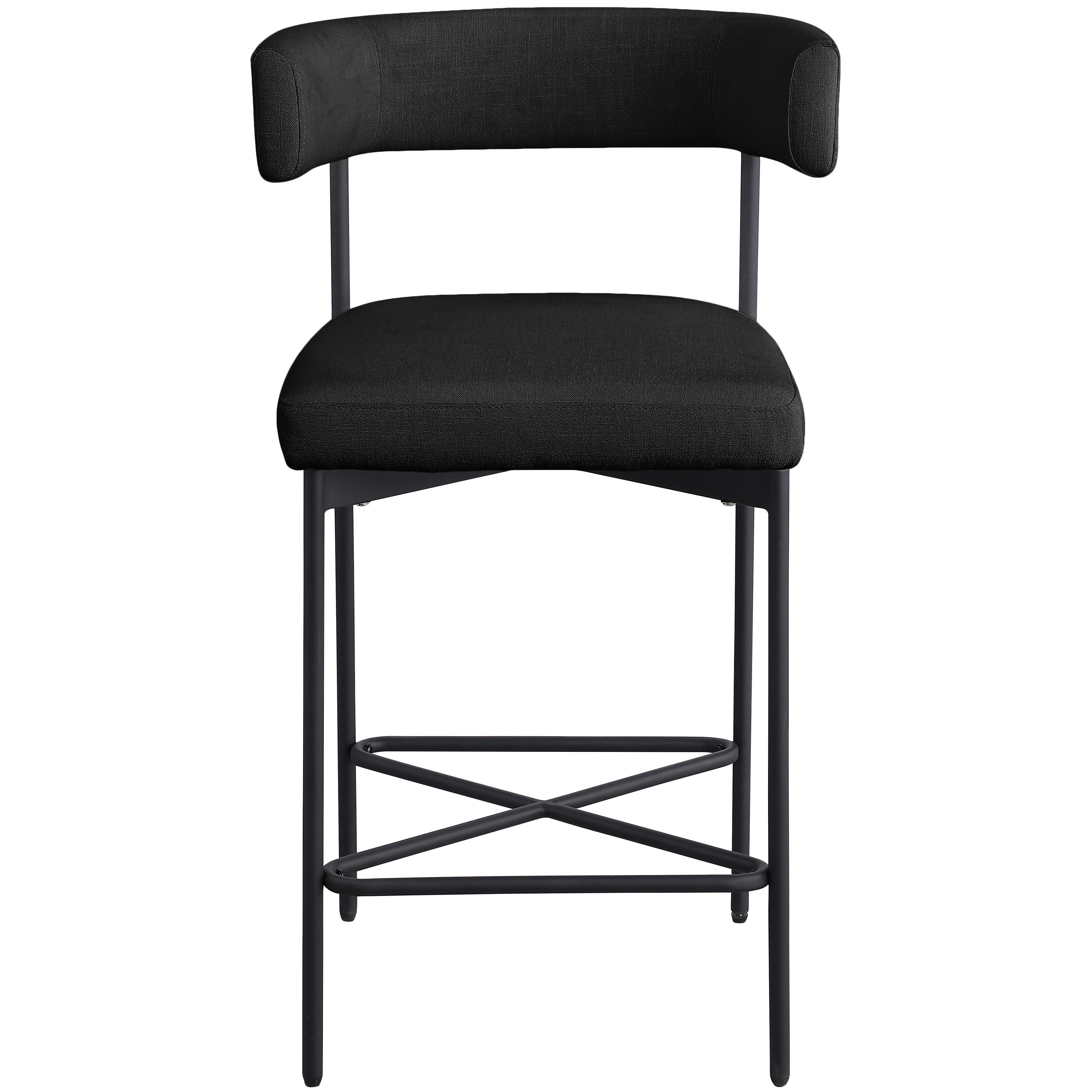 Meridian Rivage Black Durable Linen Textured Fabric Stool