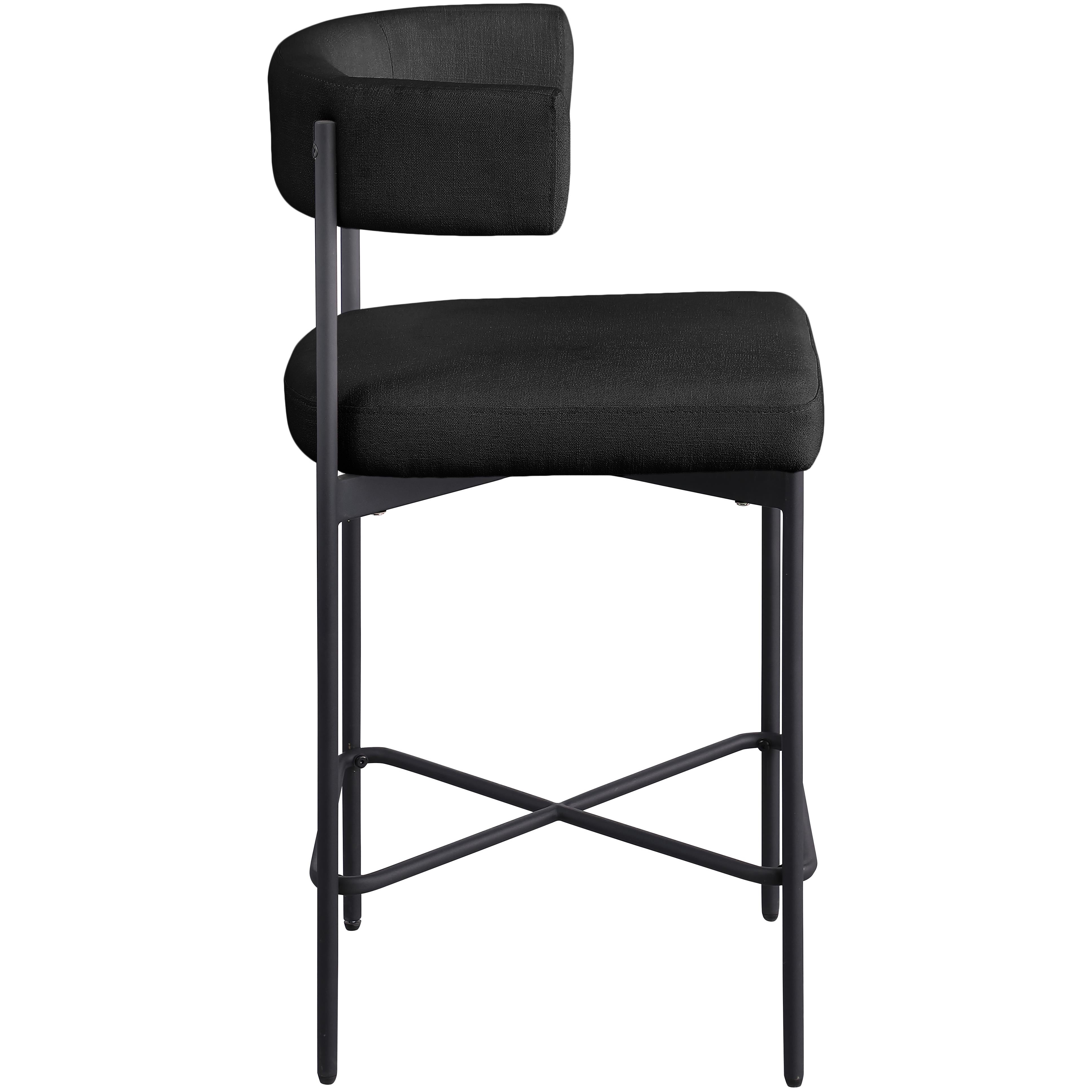 Meridian Rivage Black Durable Linen Textured Fabric Stool