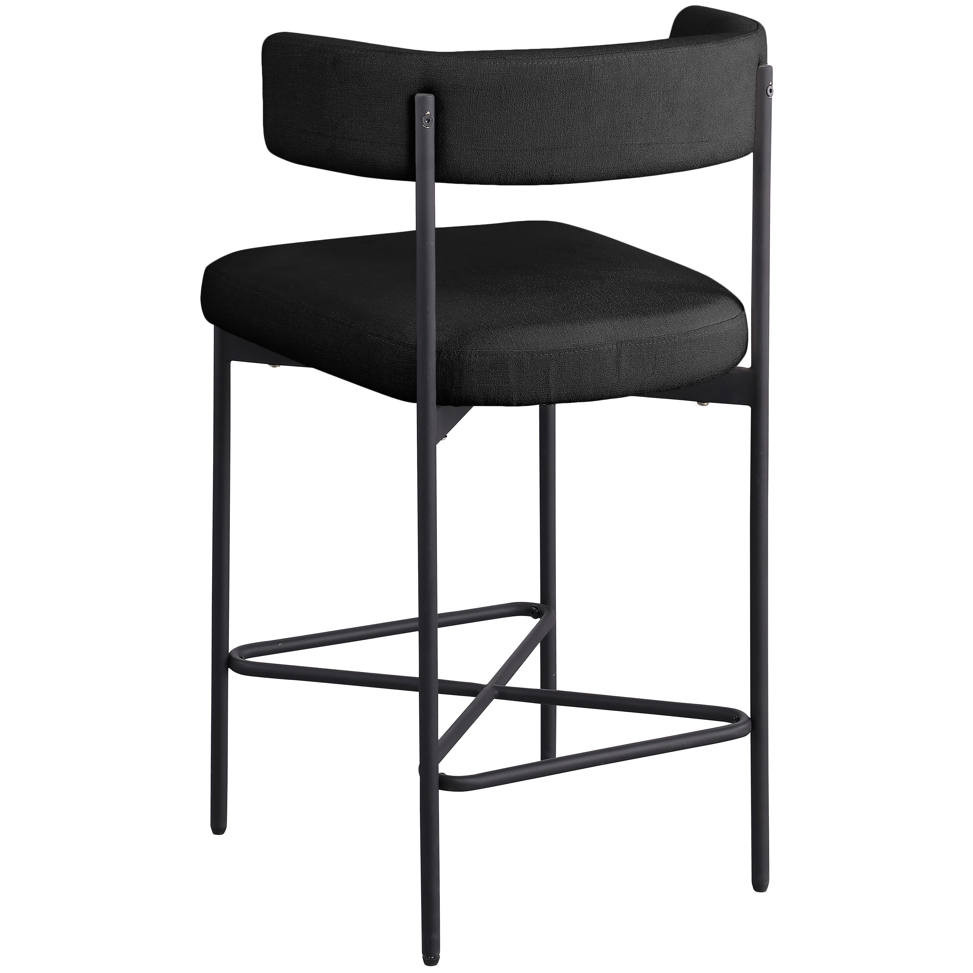 Meridian Rivage Black Durable Linen Textured Fabric Stool