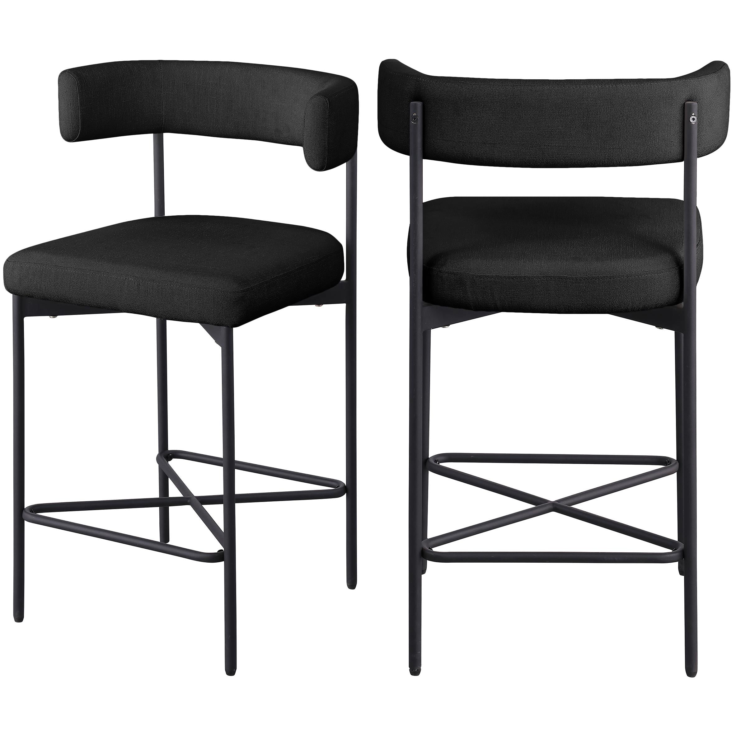 Meridian Rivage Black Durable Linen Textured Fabric Stool