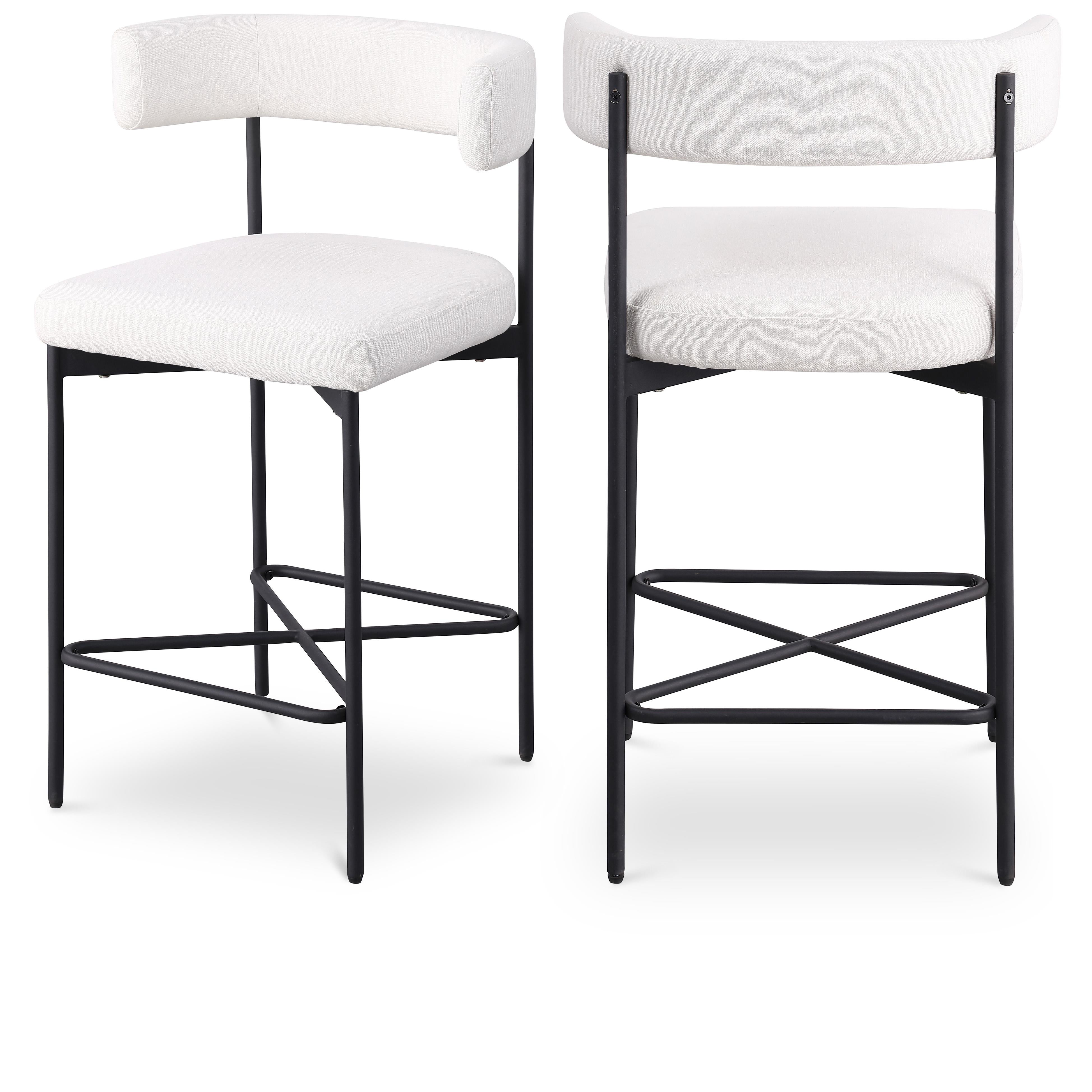Meridian Rivage Cream Durable Linen Textured Fabric Stool