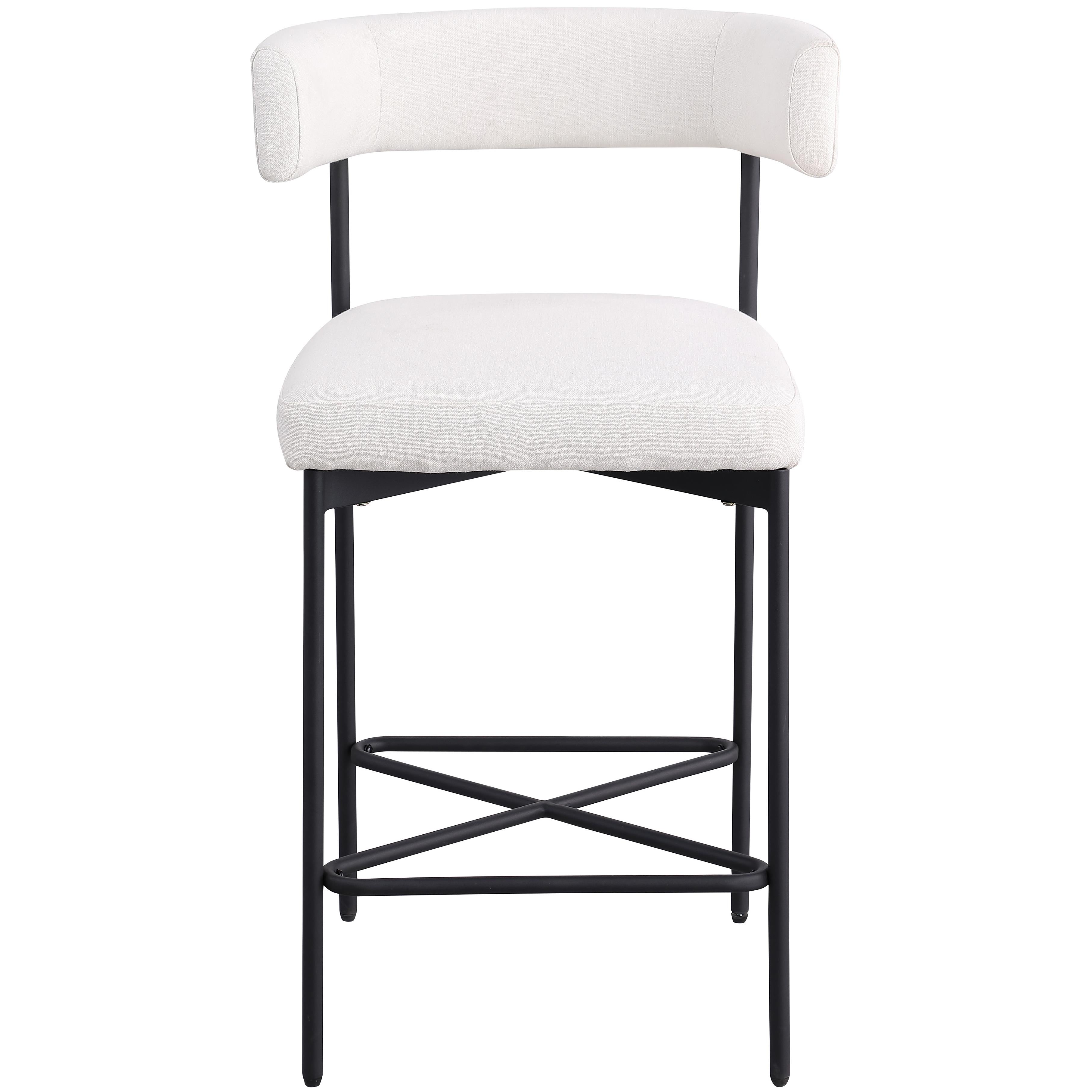 Meridian Rivage Cream Durable Linen Textured Fabric Stool