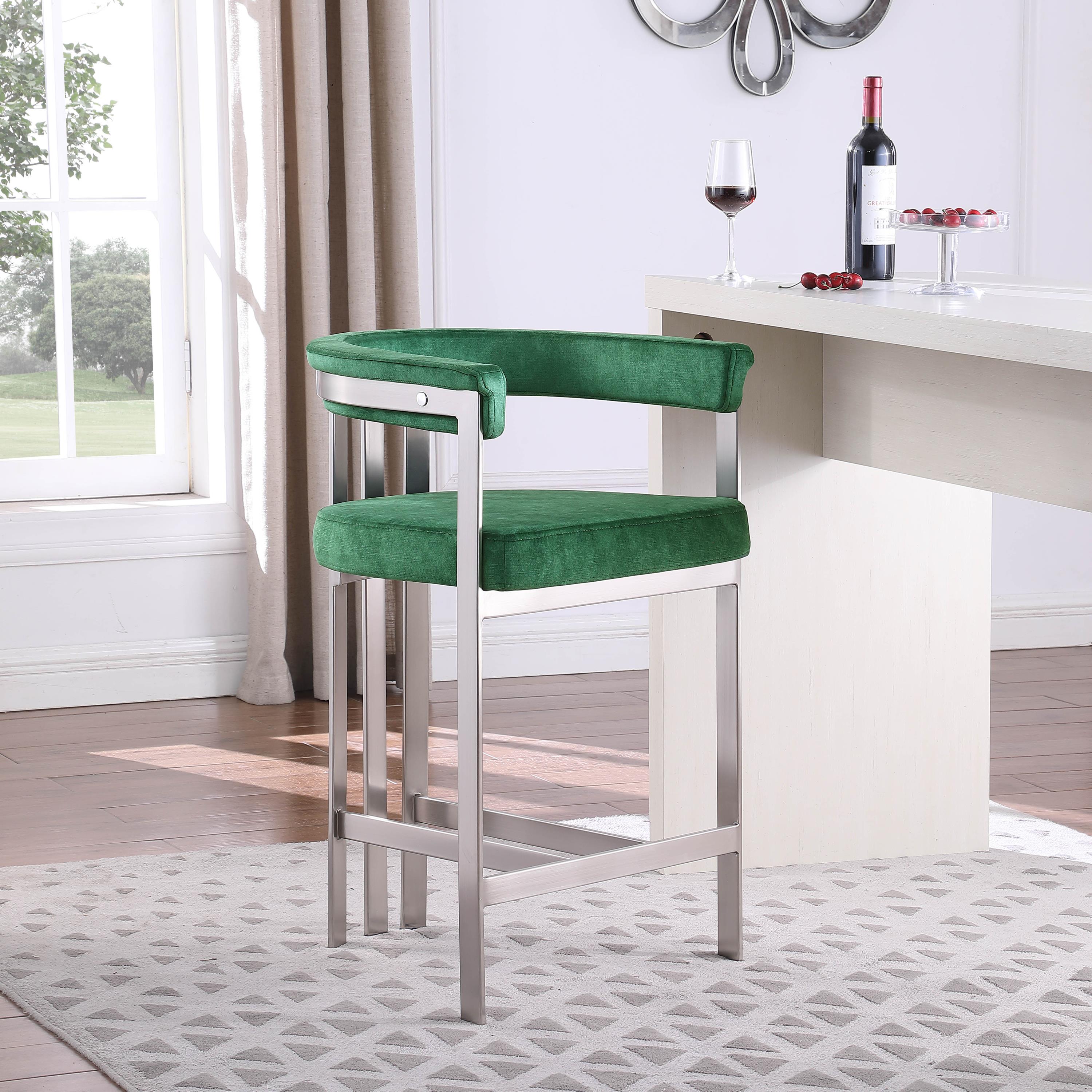 Meridian Marcello Green Velvet Counter Stool