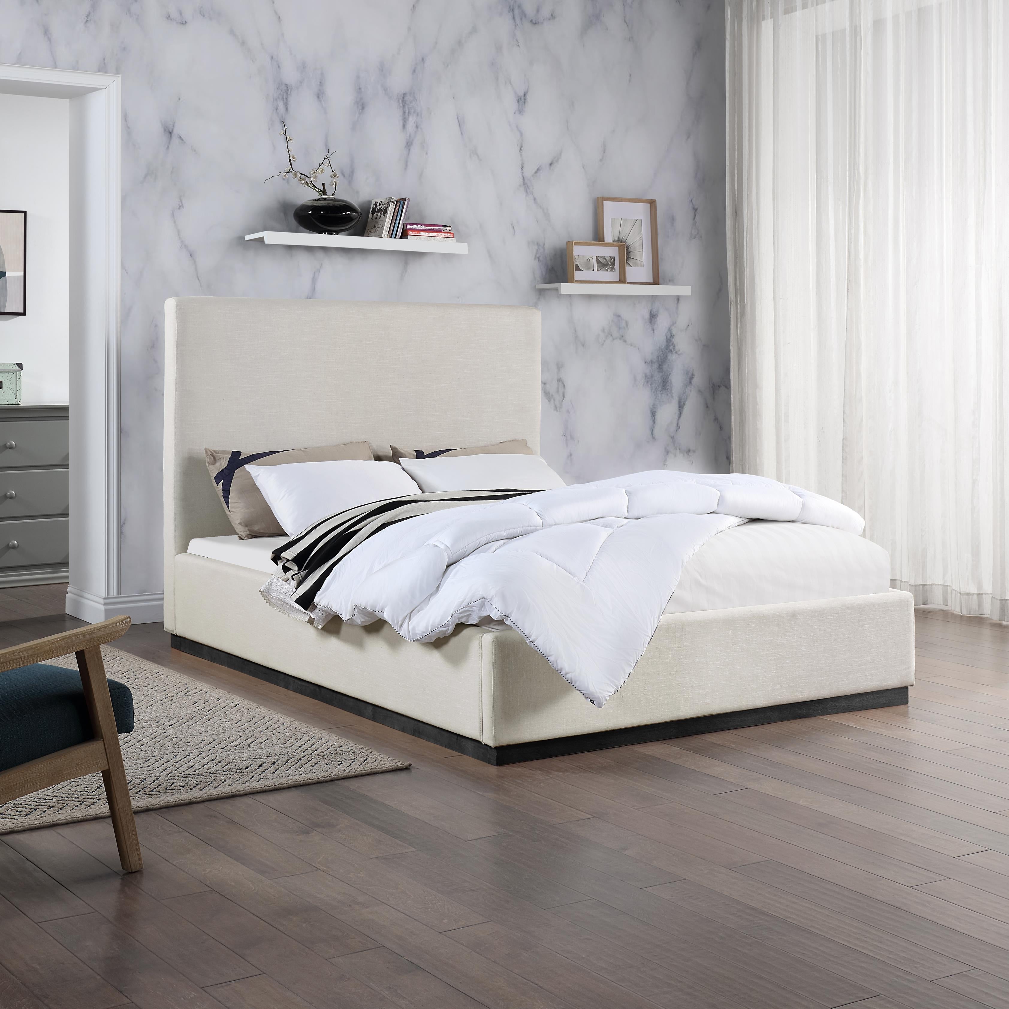 Meridian Alfie Beige Linen Textured Fabric King Bed