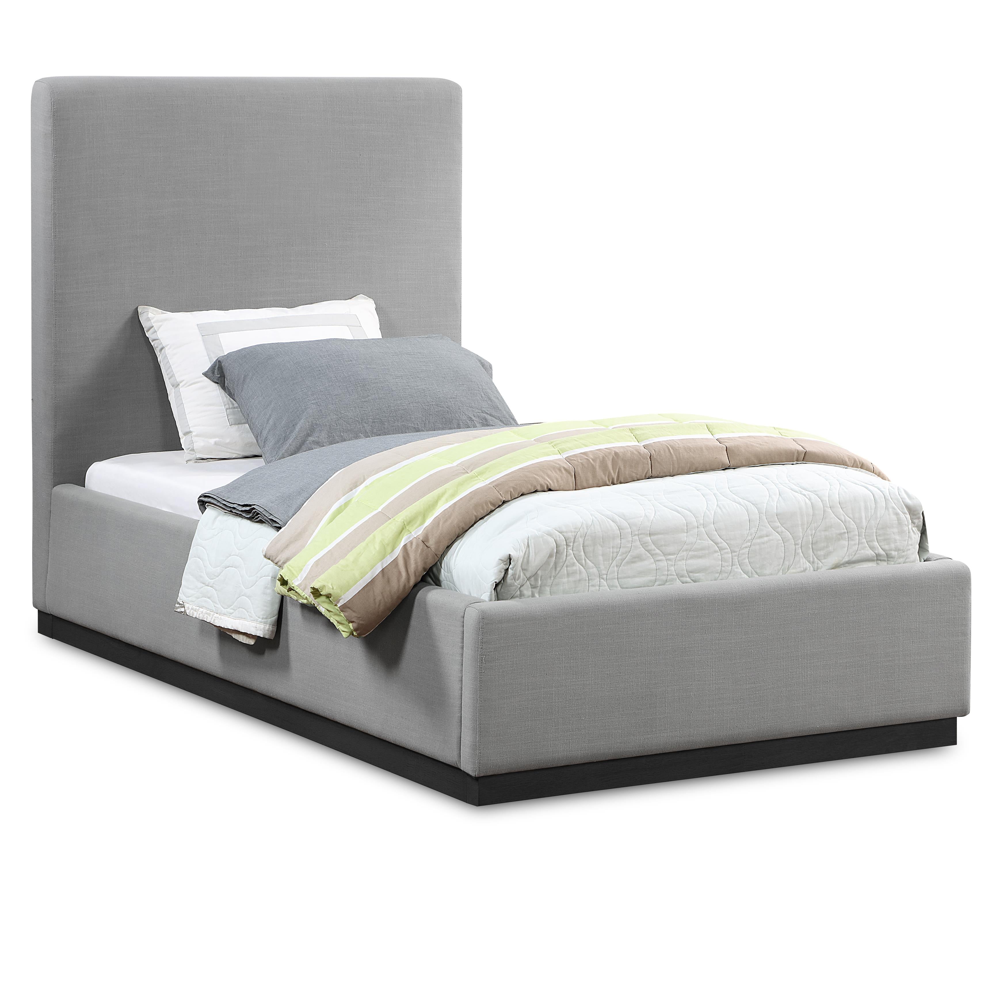 Meridian Alfie Grey Linen Textured Fabric Twin Bed