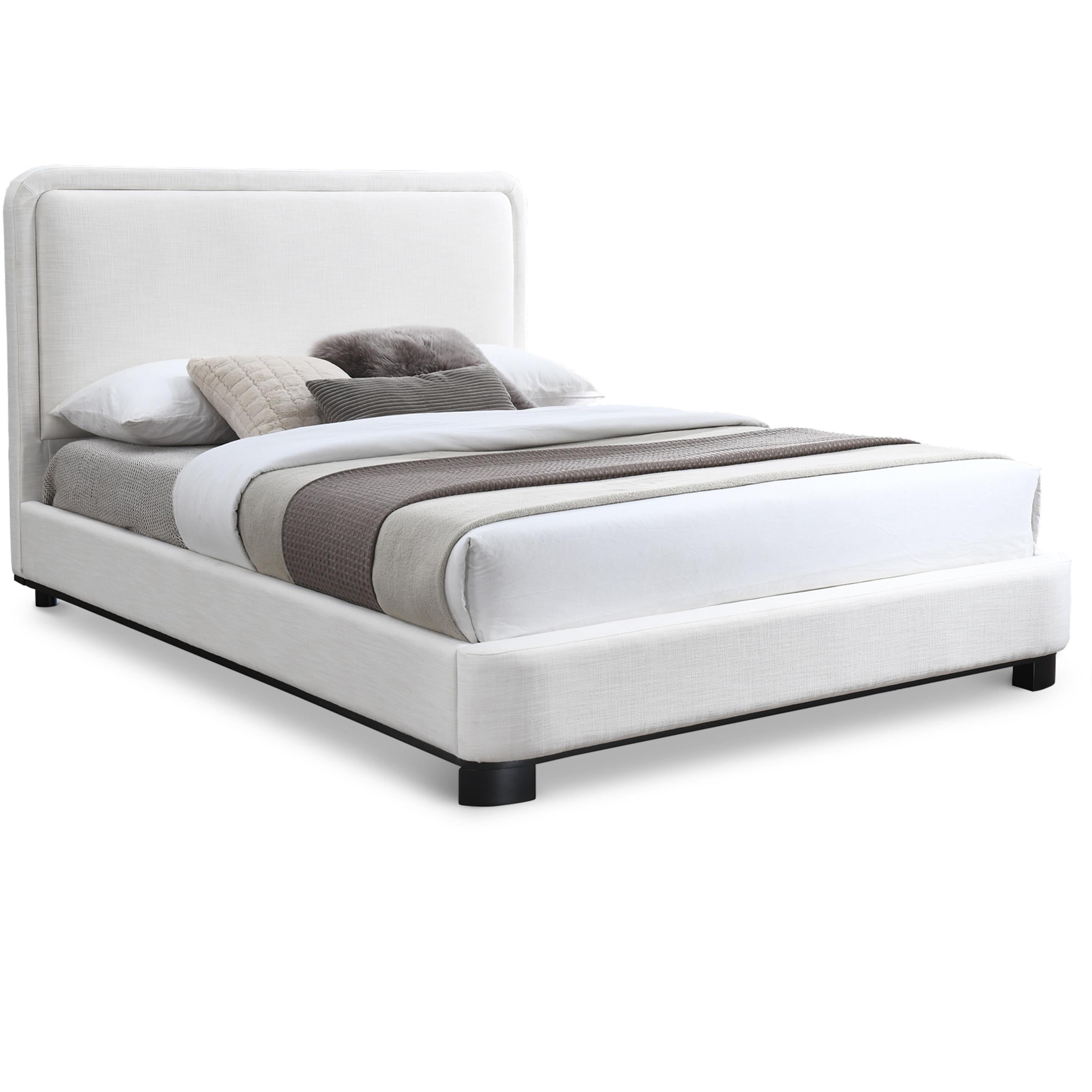 Meridian Nolita Cream Linen Textured Fabric Queen Bed