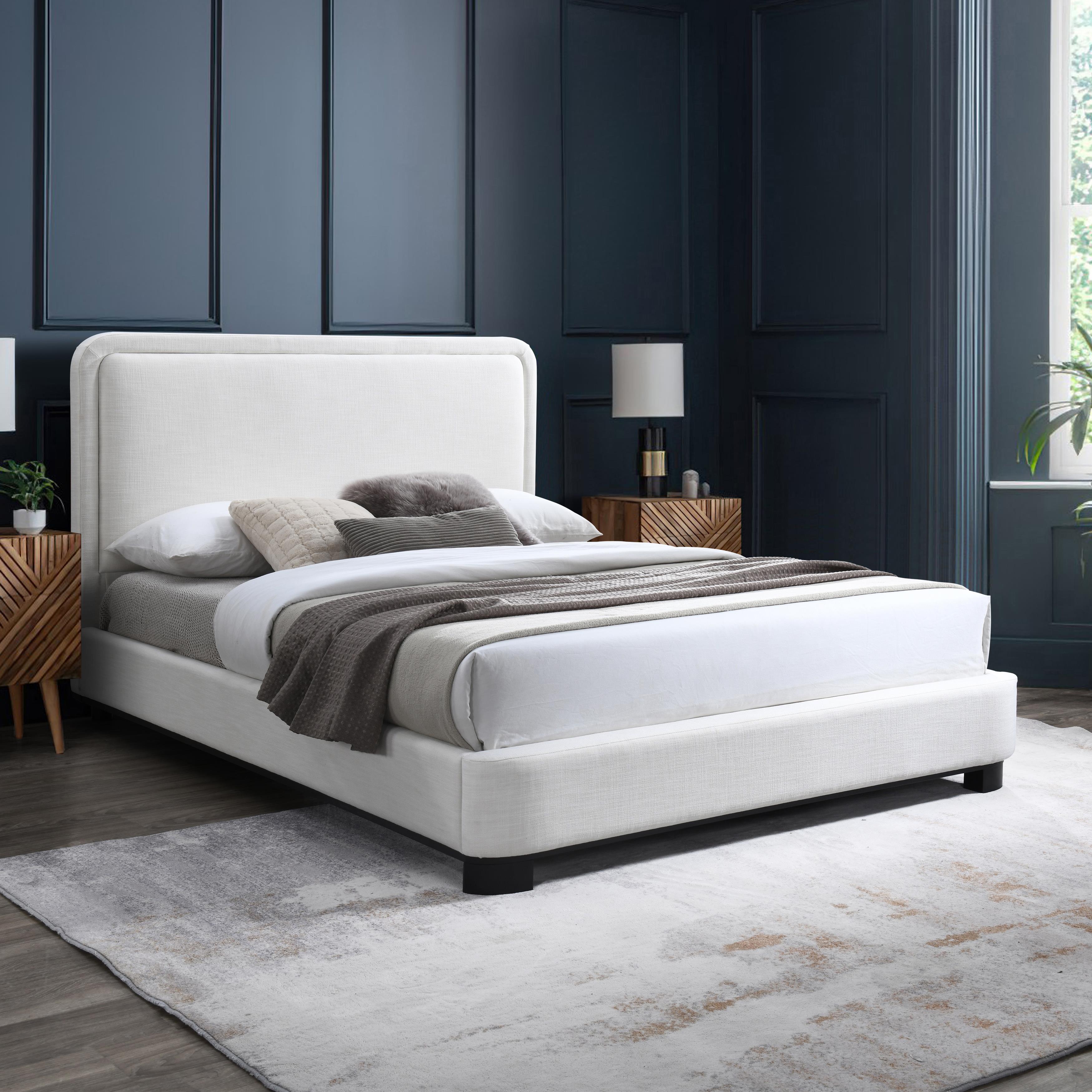Meridian Nolita Cream Linen Textured Fabric Queen Bed
