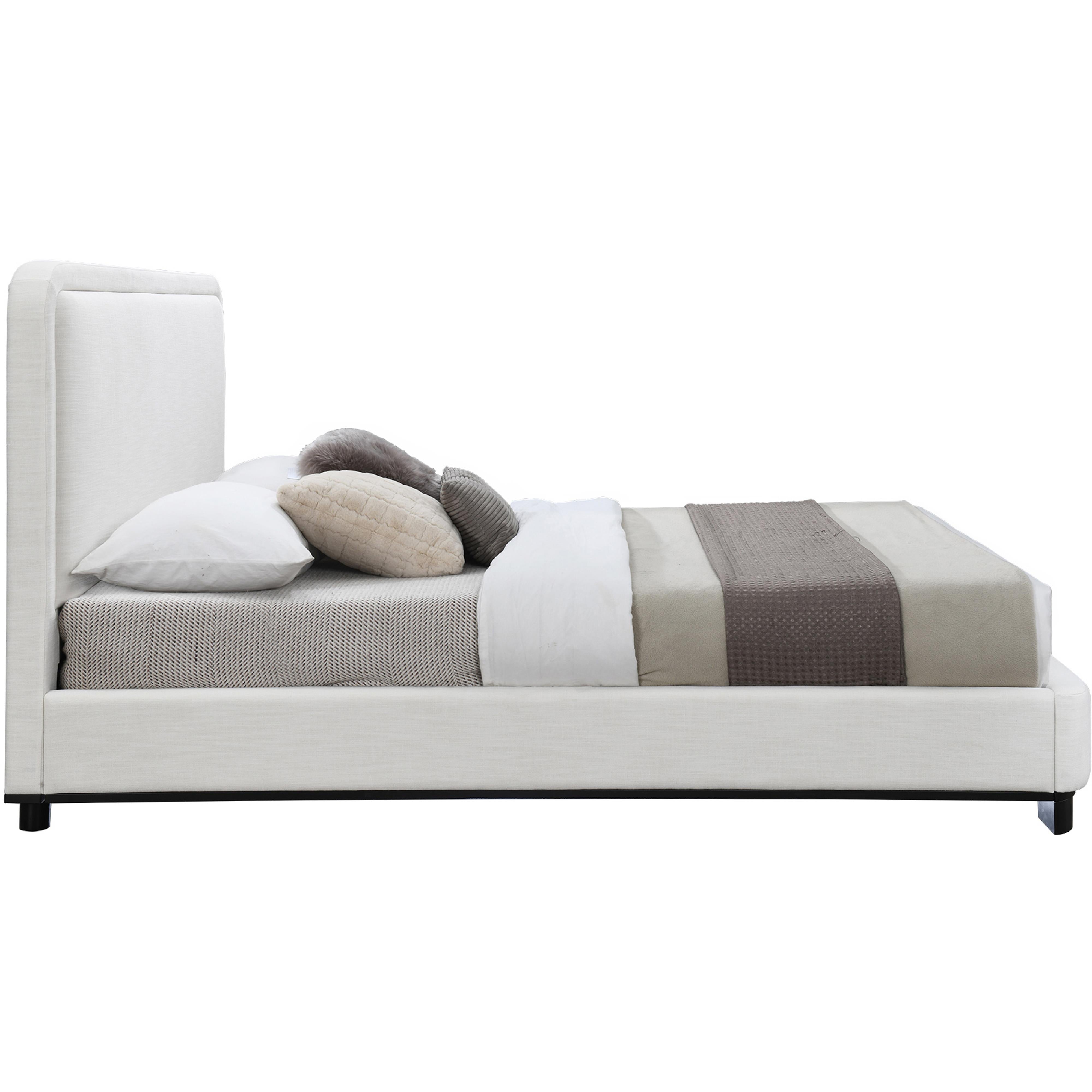 Meridian Nolita Cream Linen Textured Fabric Queen Bed