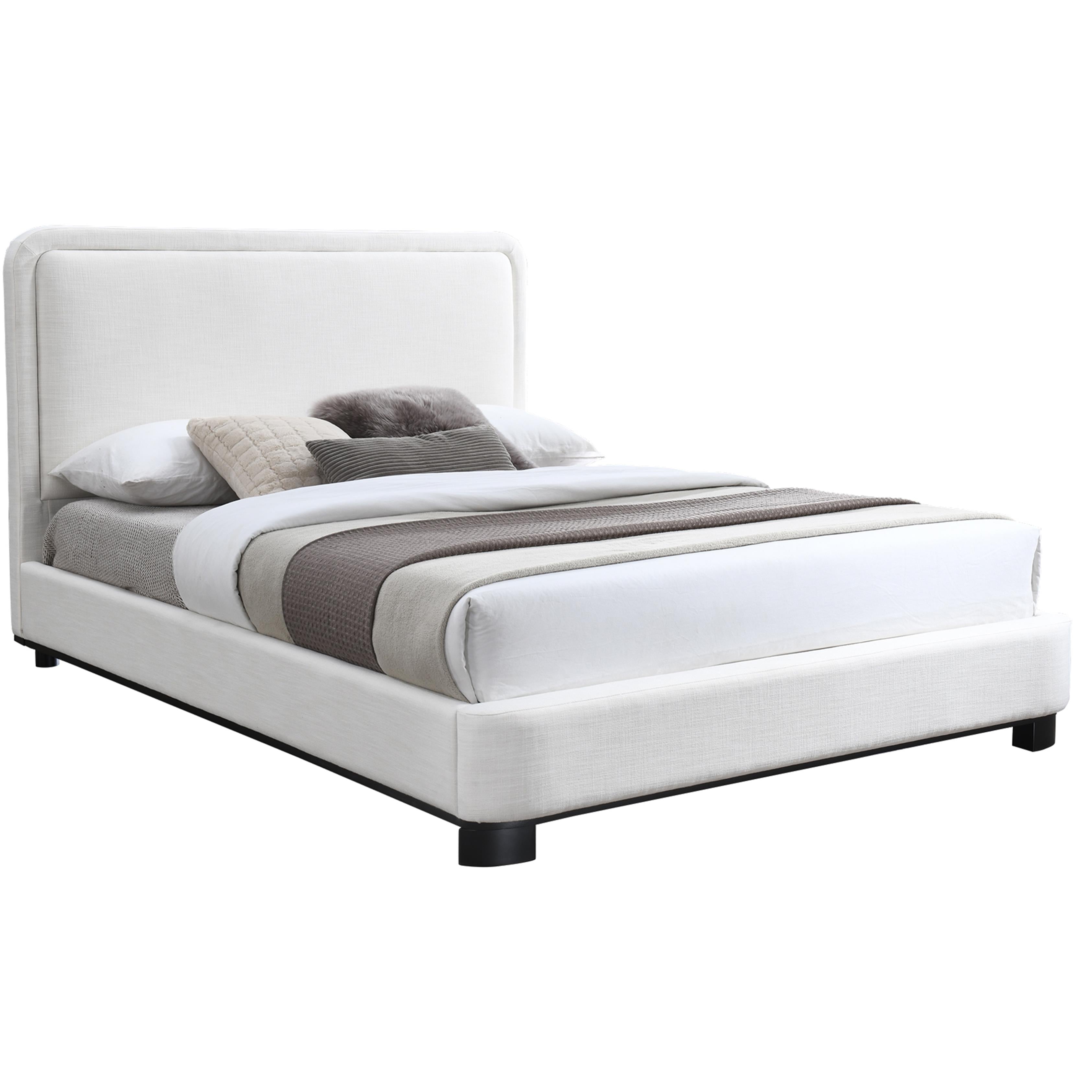 Meridian Nolita Cream Linen Textured Fabric Queen Bed