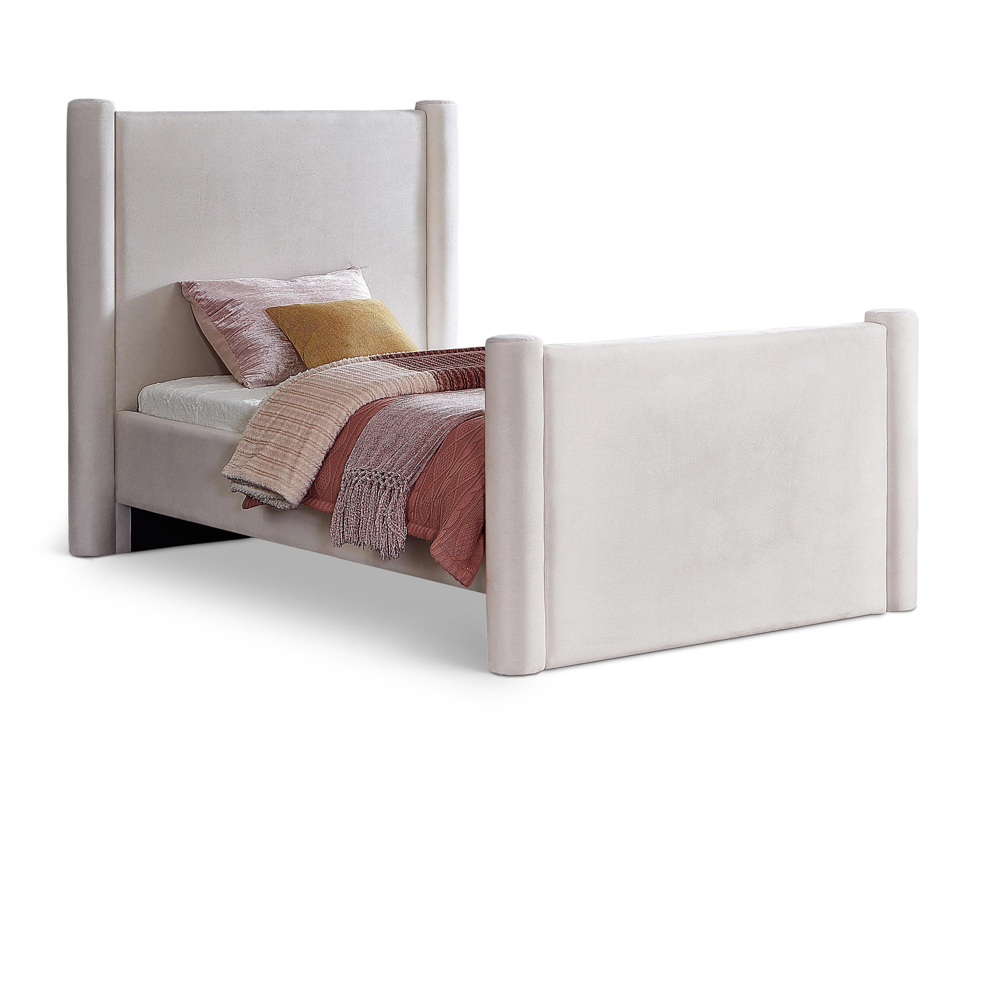 Meridian Elias Cream Velvet Twin Bed