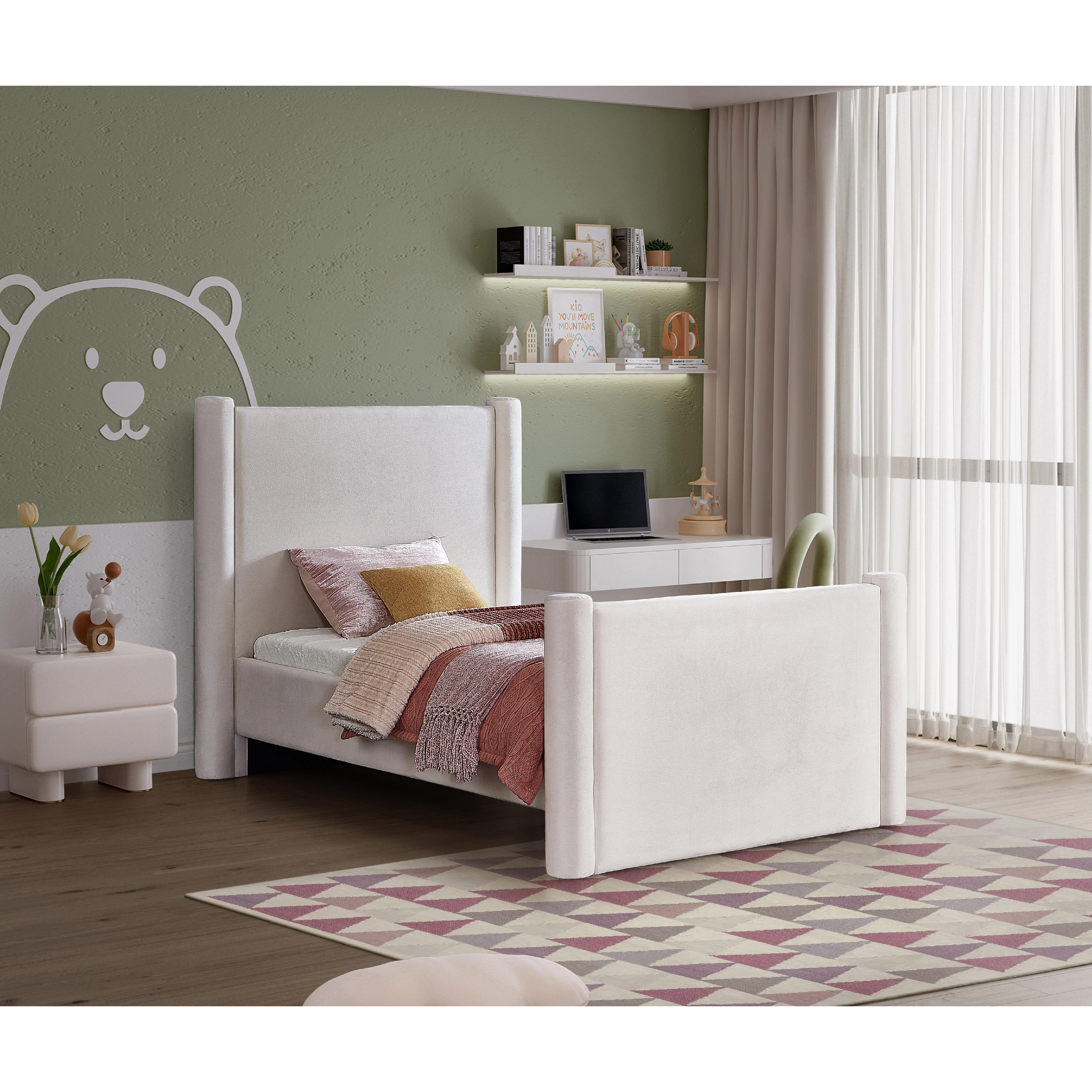 Meridian Elias Cream Velvet Twin Bed