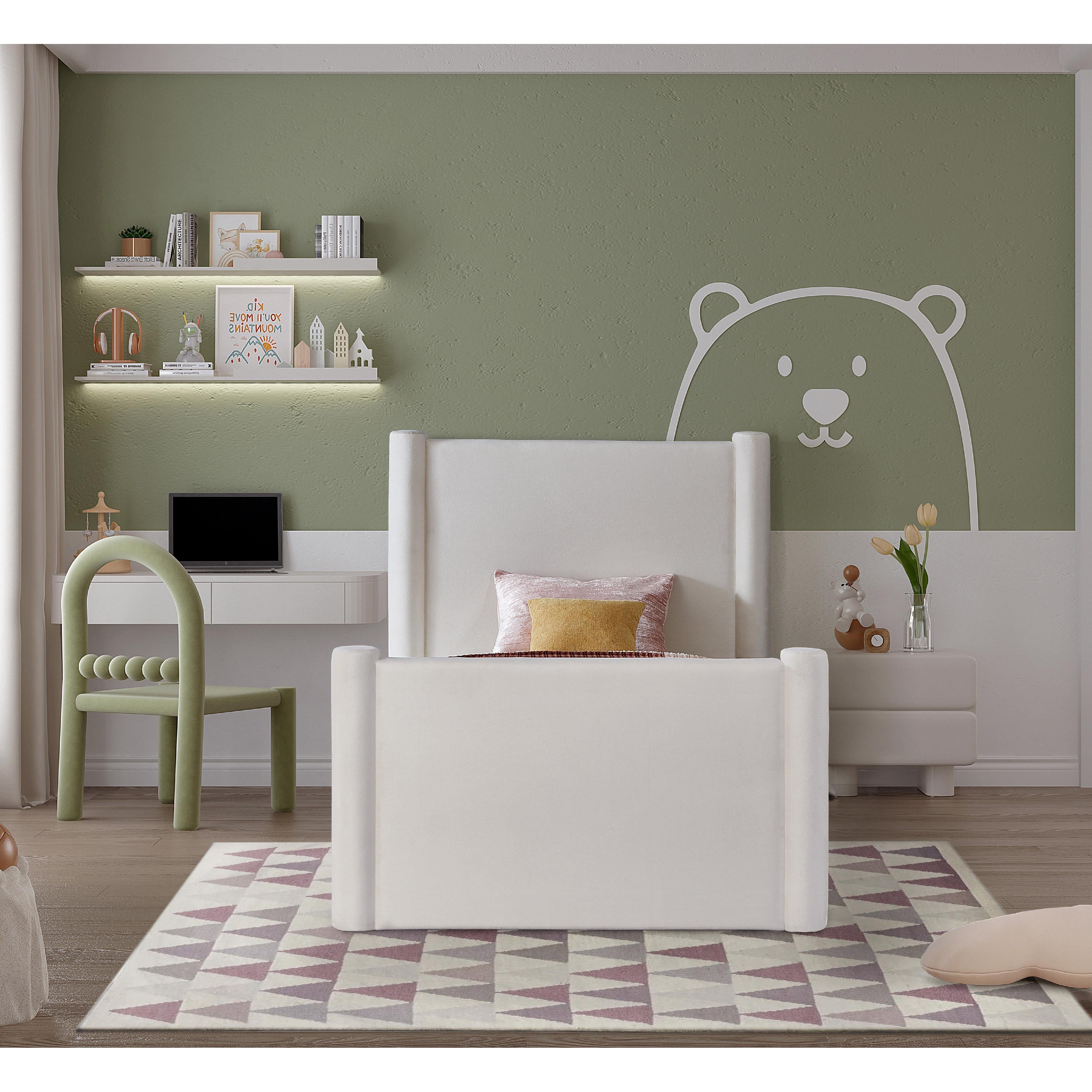 Meridian Elias Cream Velvet Twin Bed