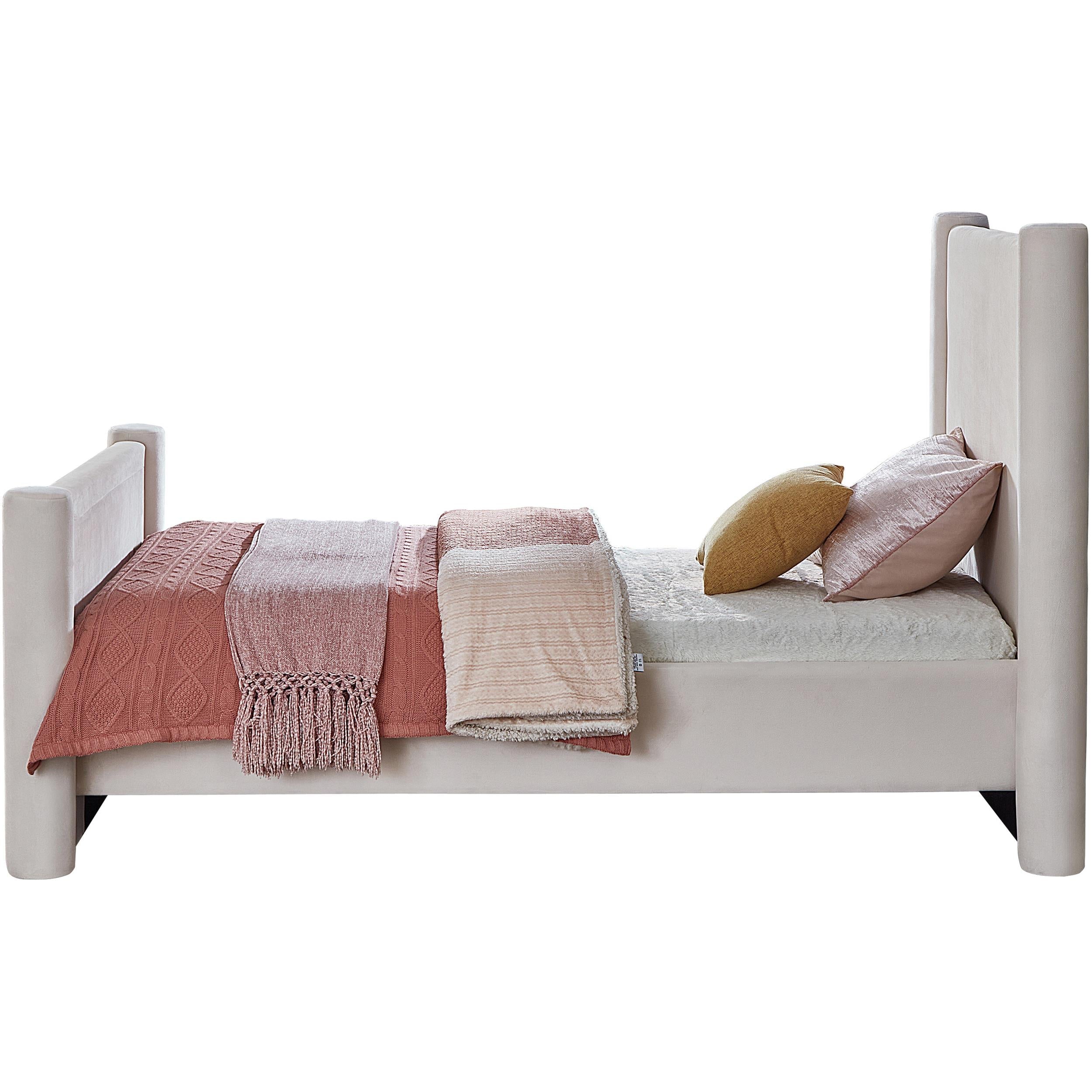 Meridian Elias Cream Velvet Twin Bed