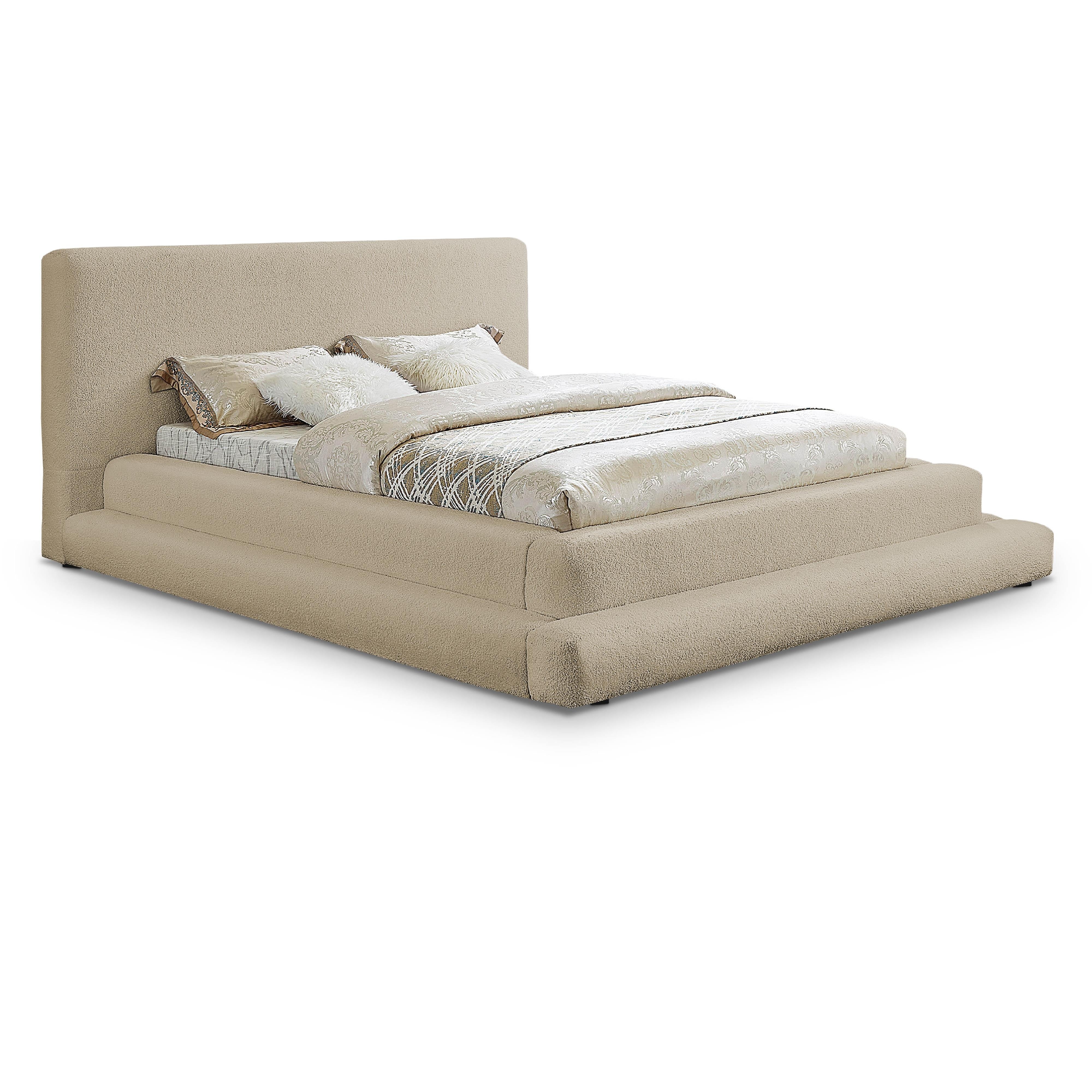 Meridian Dane Beige Teddy Fabric Queen Bed (3 Boxes)