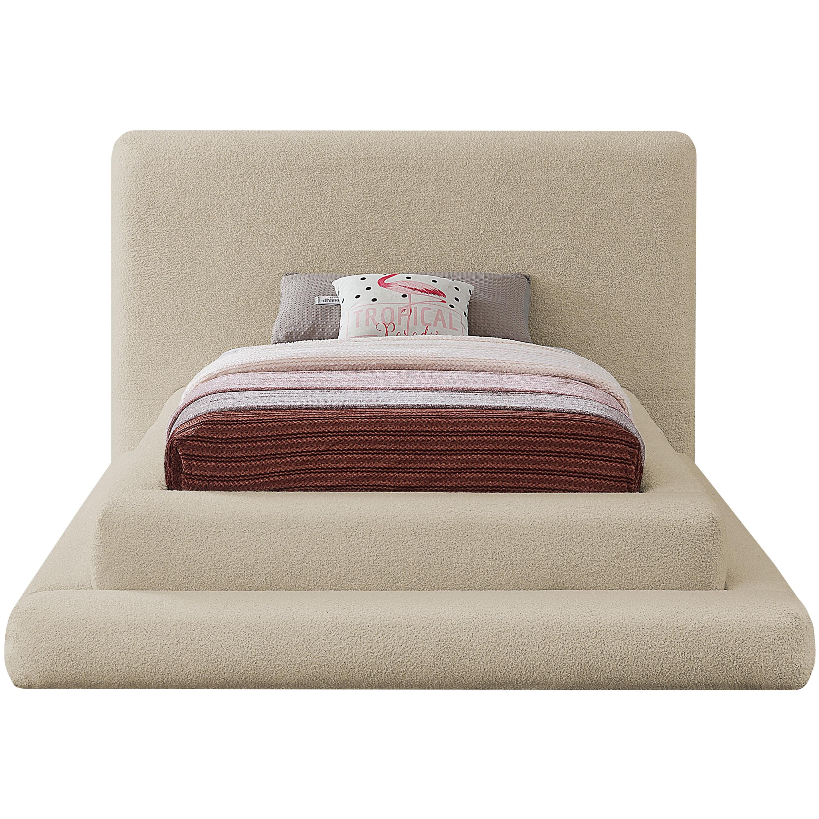 Meridian Dane Beige Teddy Fabric Twin Bed (3 Boxes)