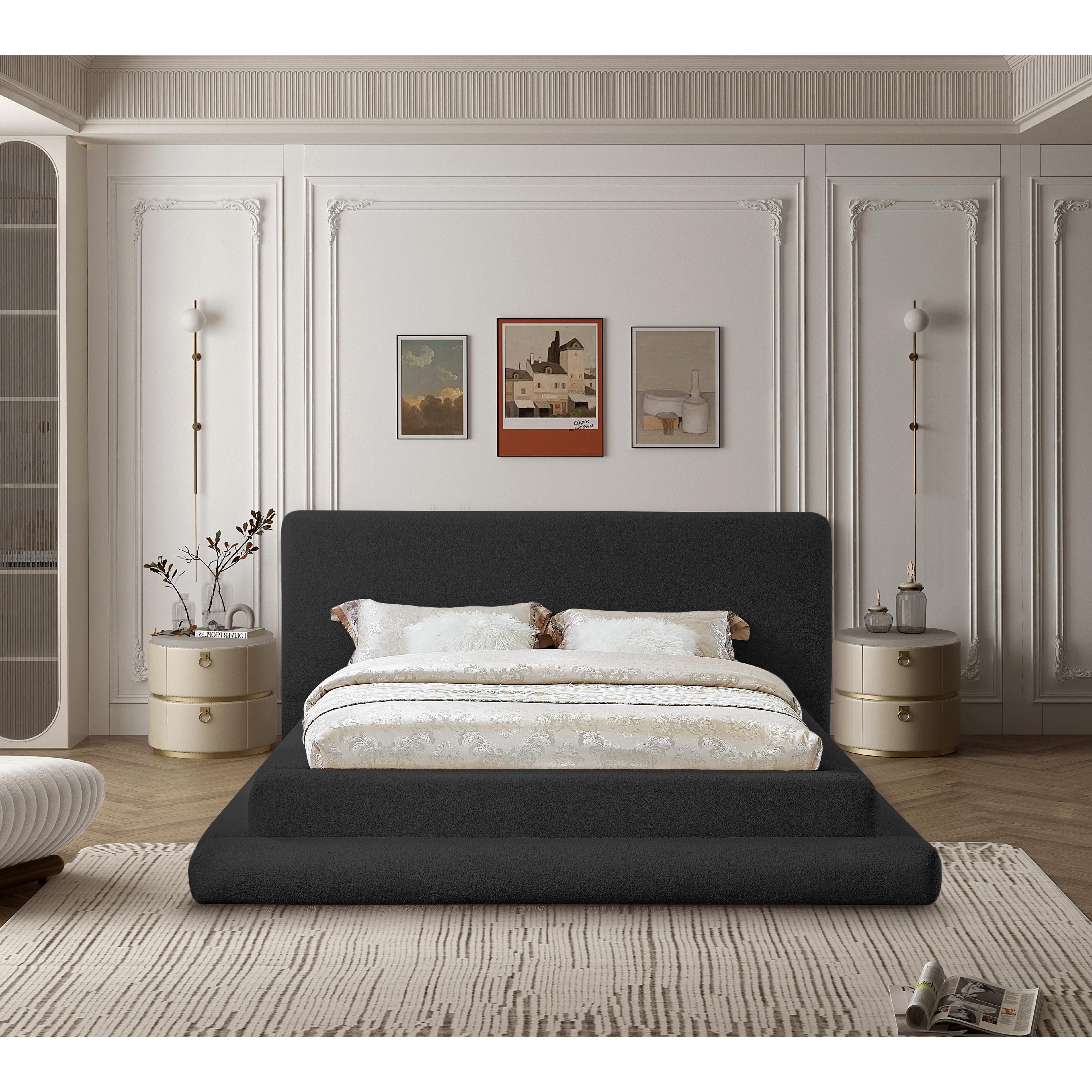 Meridian Dane Black Teddy Fabric Queen Bed (3 Boxes)