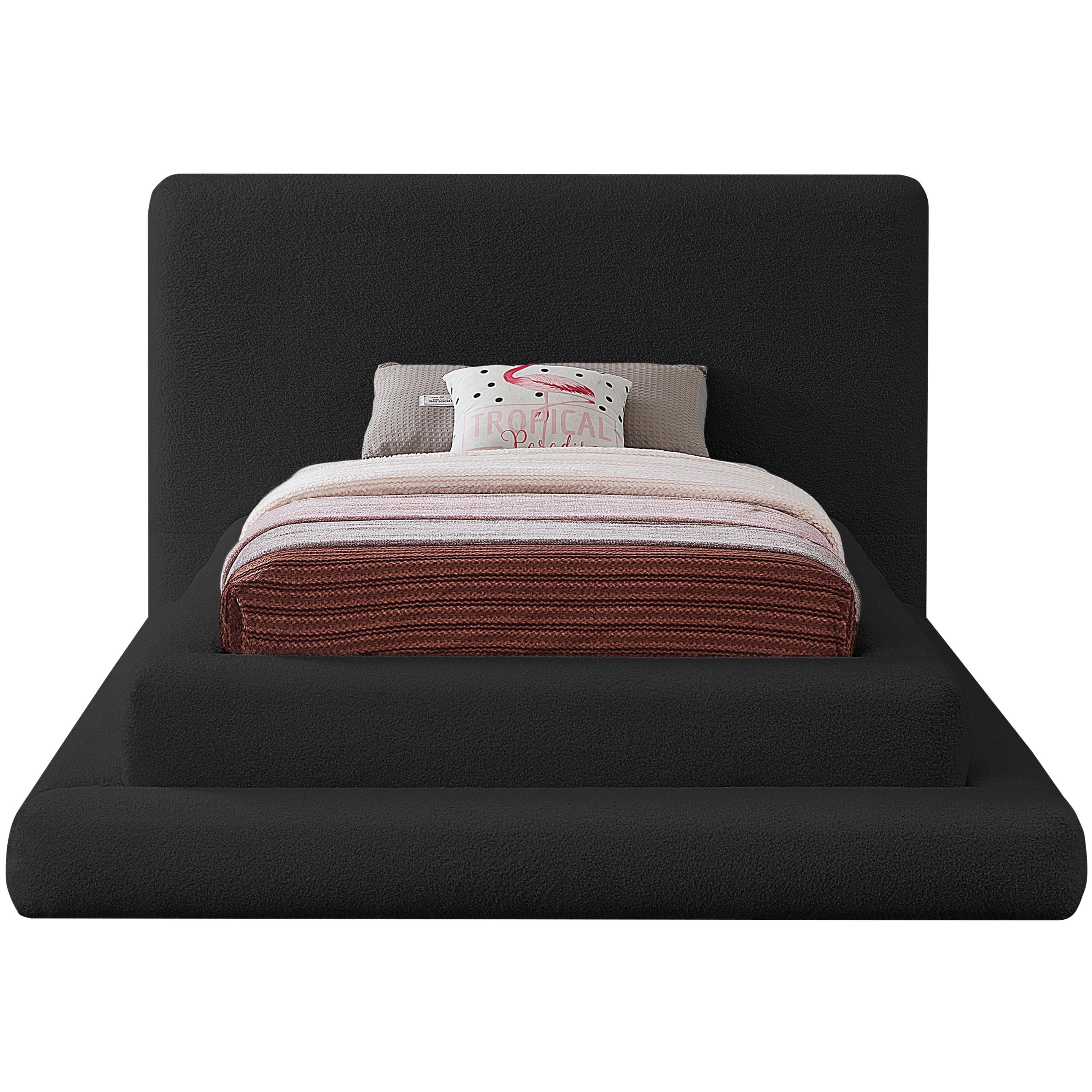 Meridian Dane Black Teddy Fabric Twin Bed (3 Boxes)