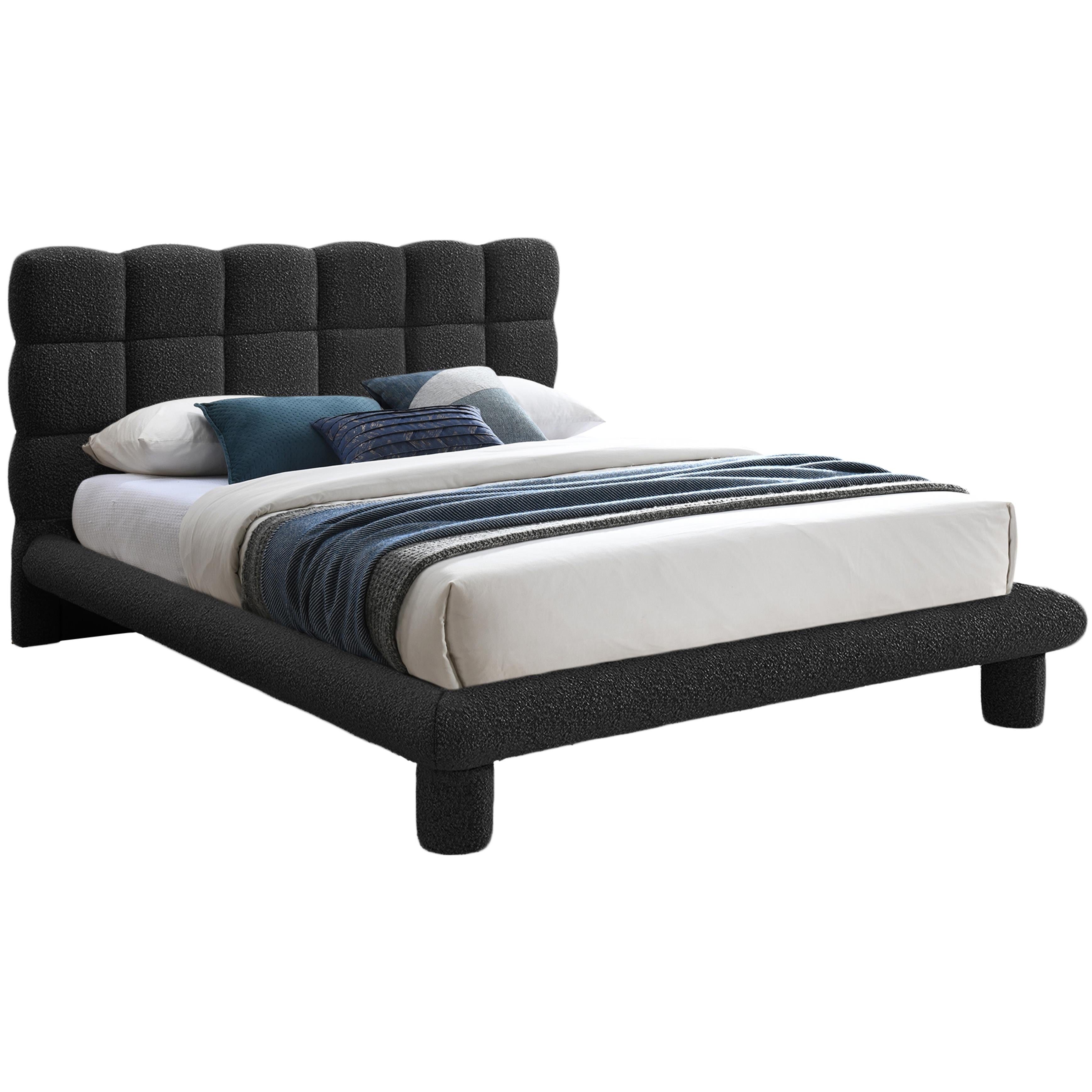 Meridian Deco Black Boucle Fabric King Bed (3 Boxes)