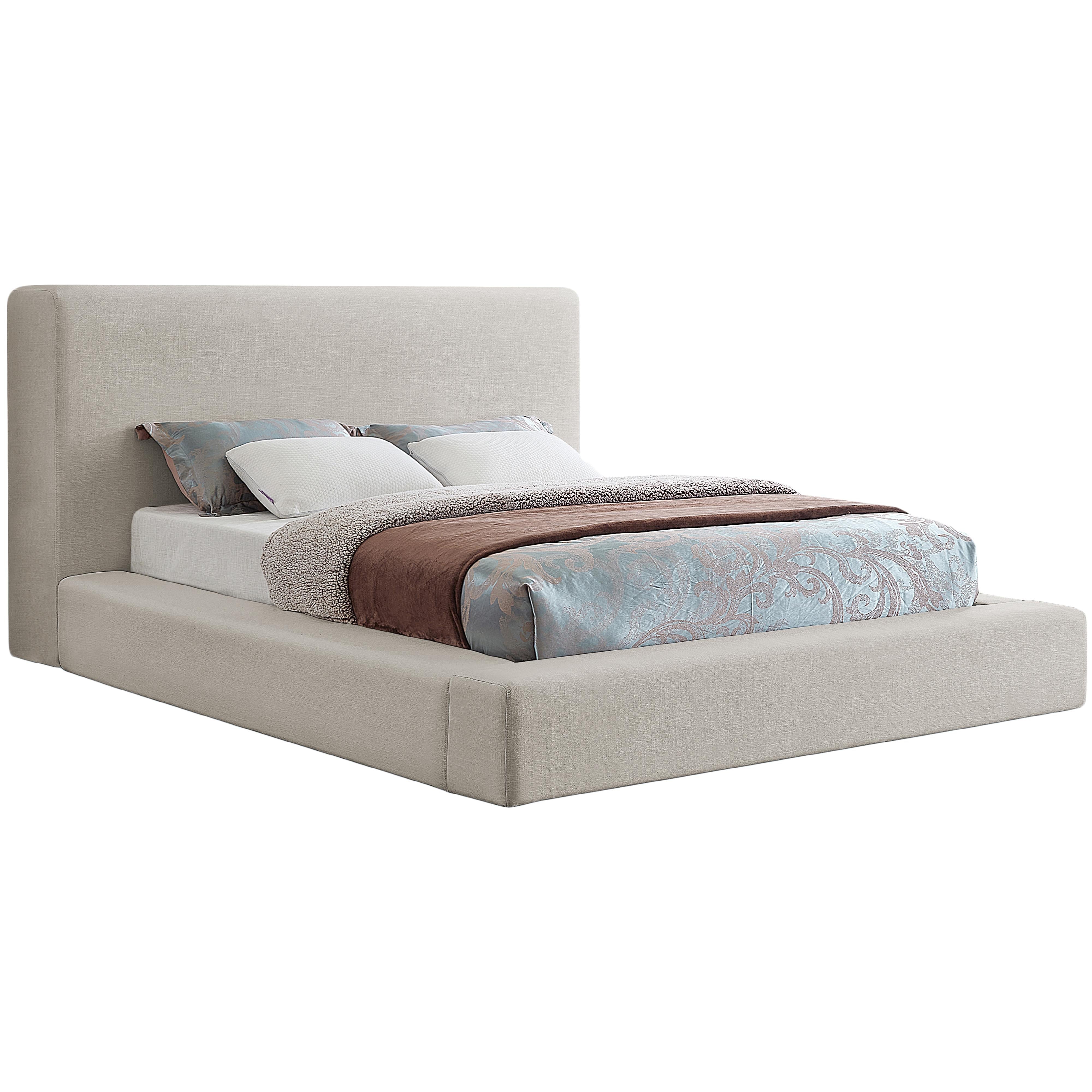 Meridian Devin Beige Linen Textured Fabric King Bed