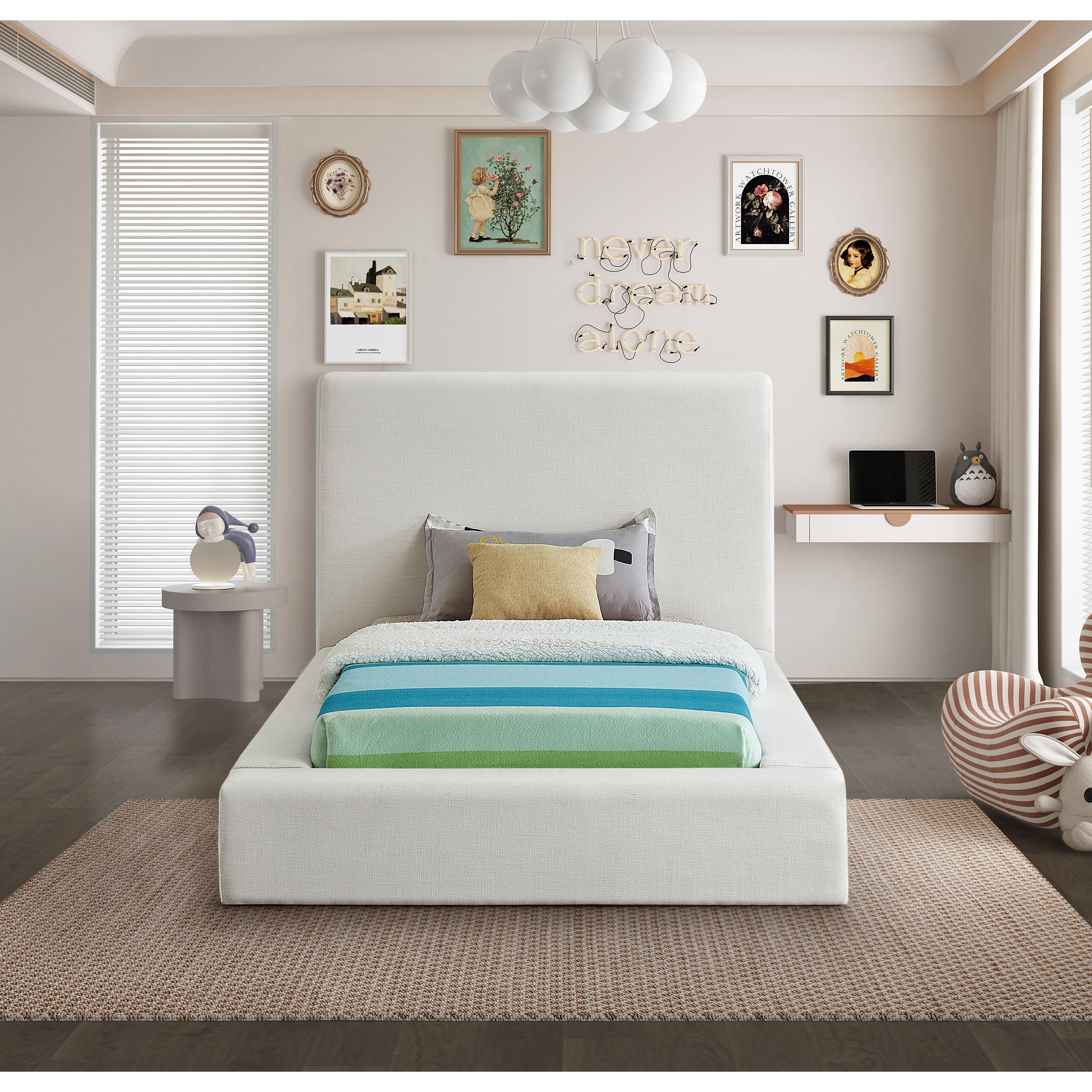 Meridian Devin Cream Linen Textured Fabric Twin Bed