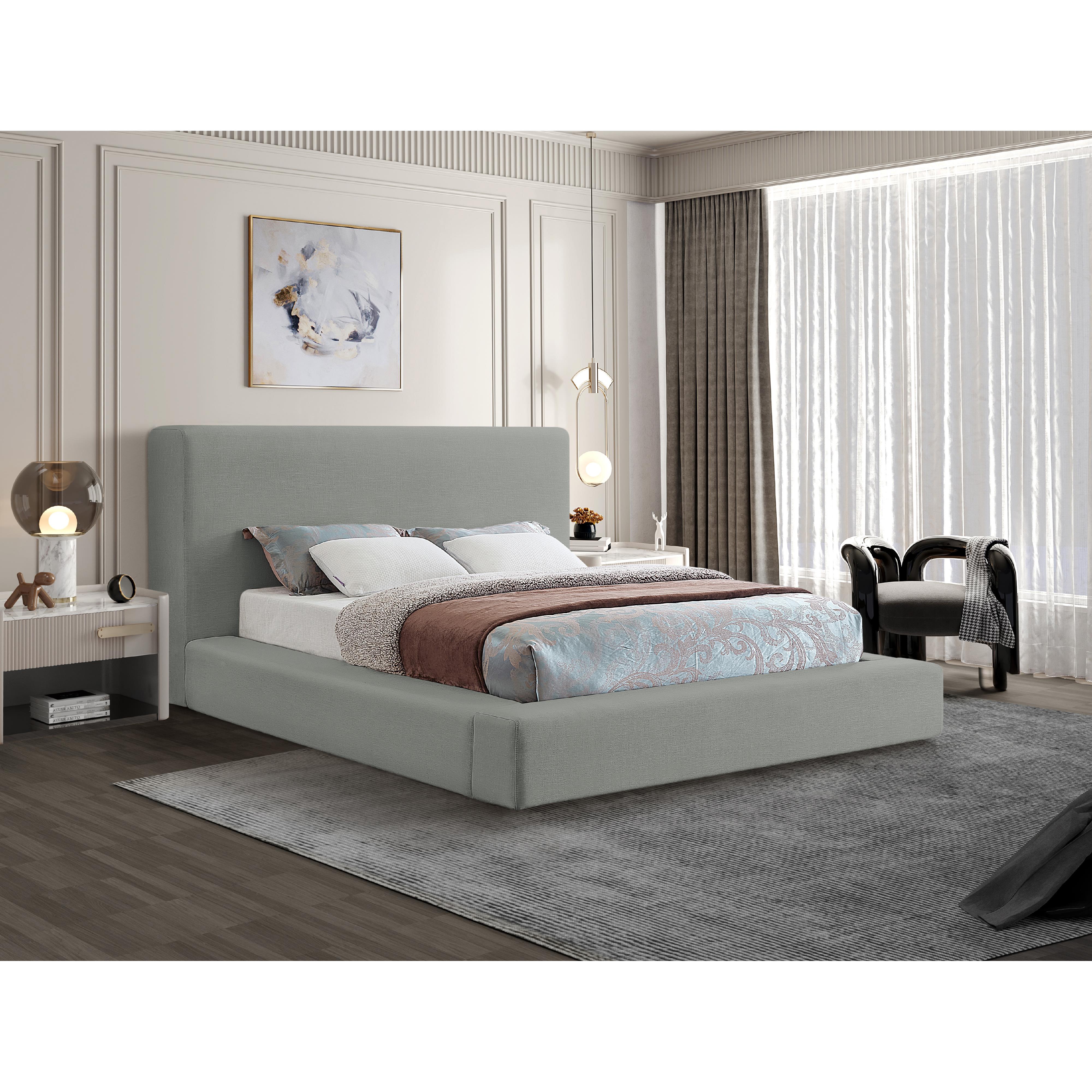 Meridian Devin Grey Linen Textured Fabric King Bed