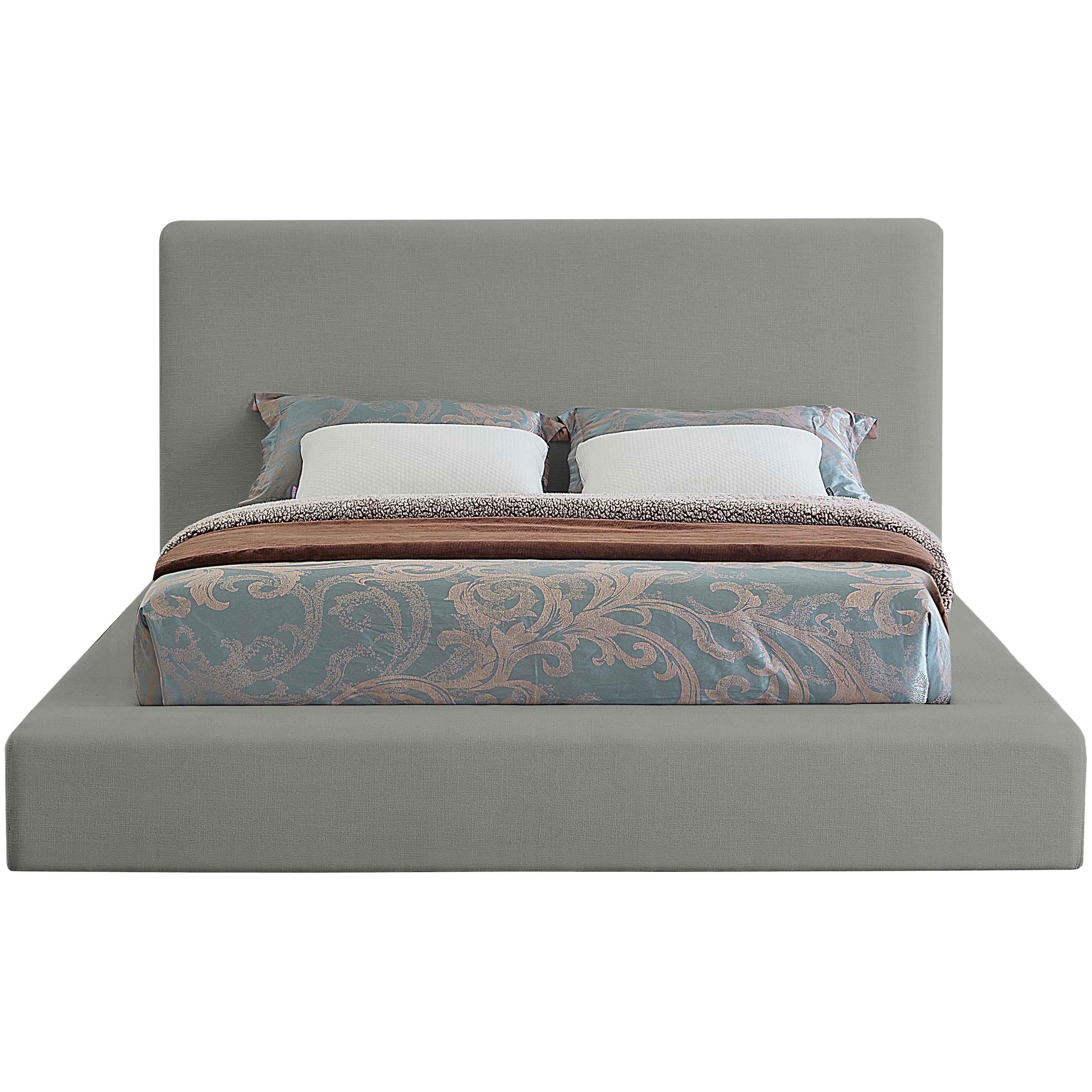 Meridian Devin Grey Linen Textured Fabric King Bed