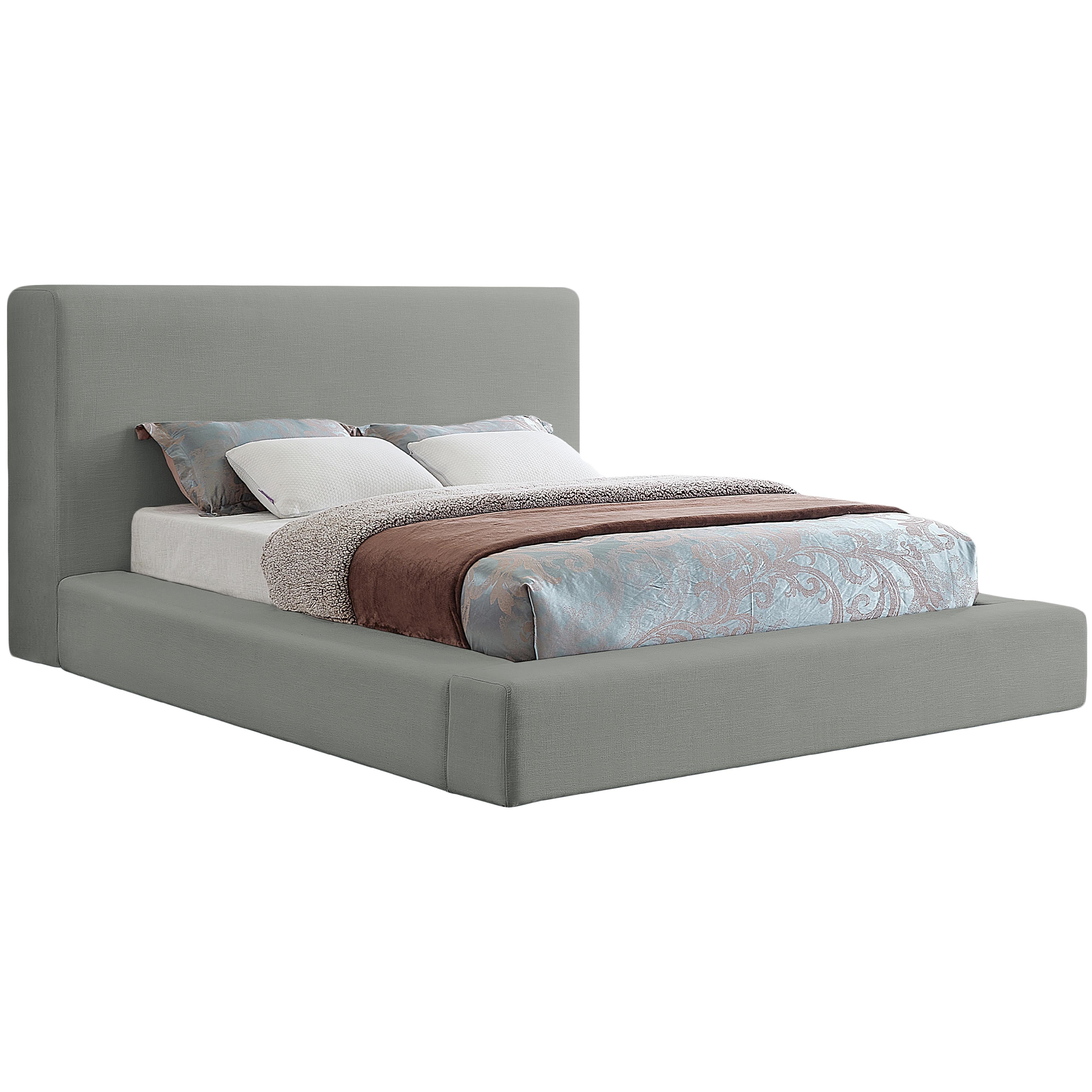 Meridian Devin Grey Linen Textured Fabric King Bed