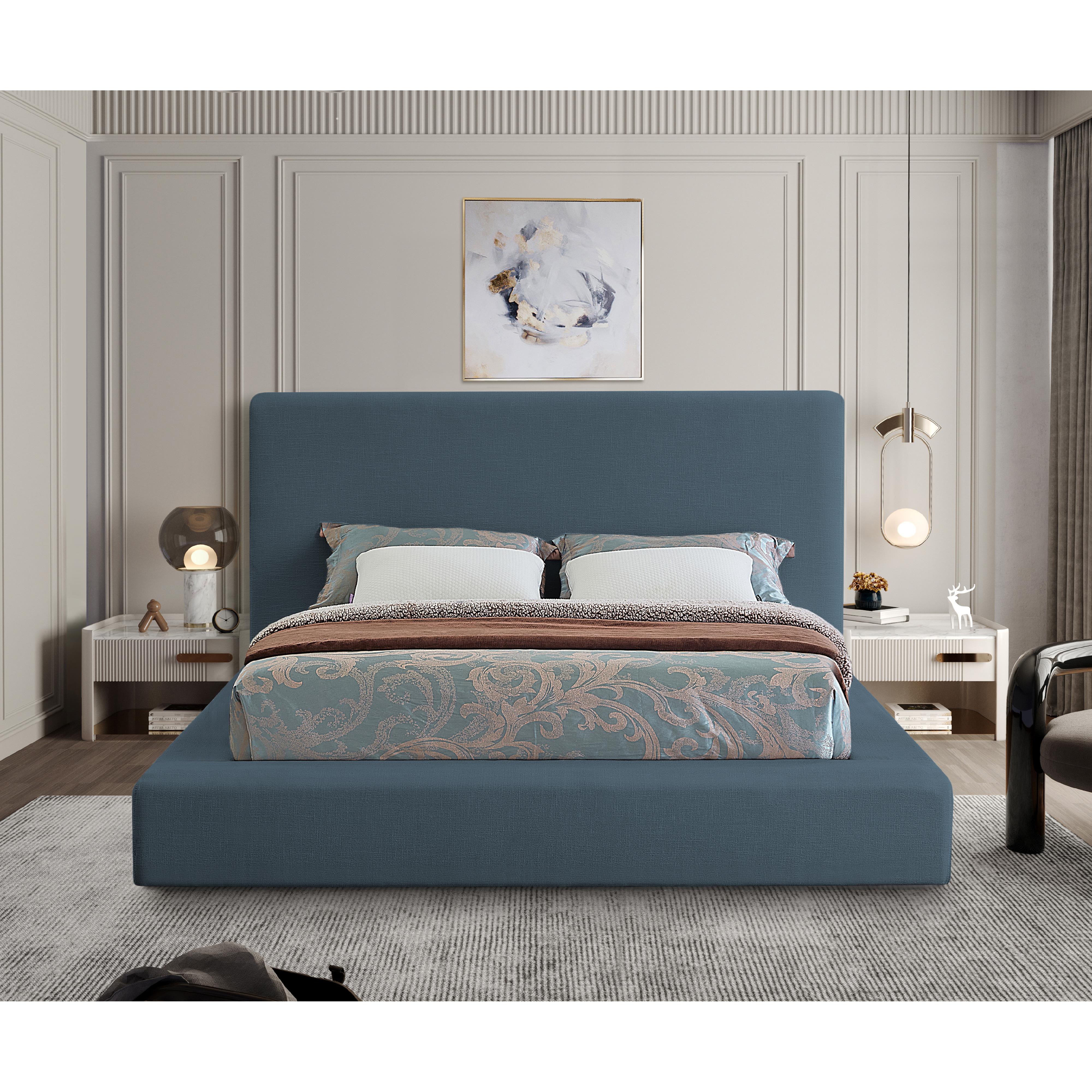Meridian Devin Navy Linen Textured Fabric Full Bed