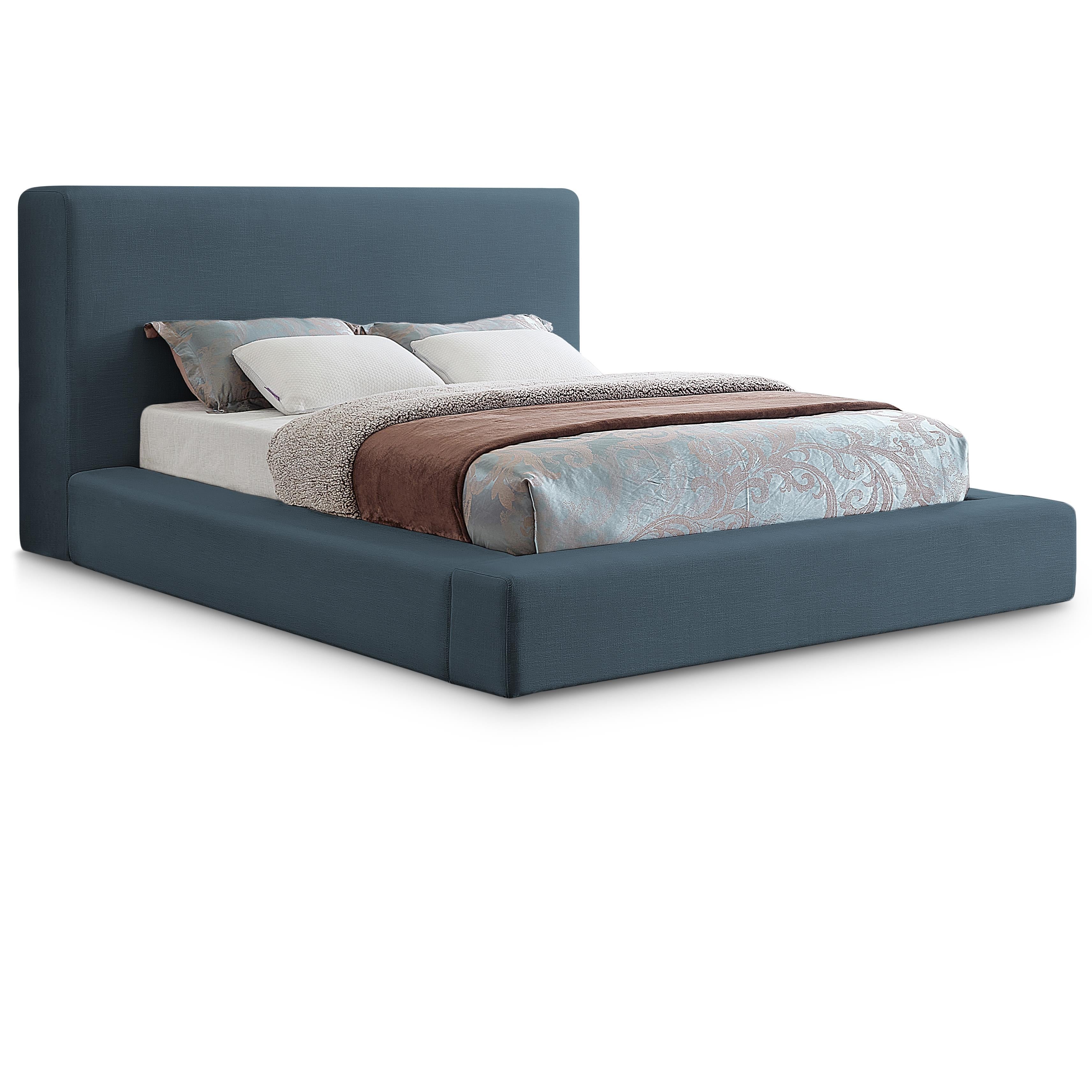 Meridian Devin Navy Linen Textured Fabric King Bed