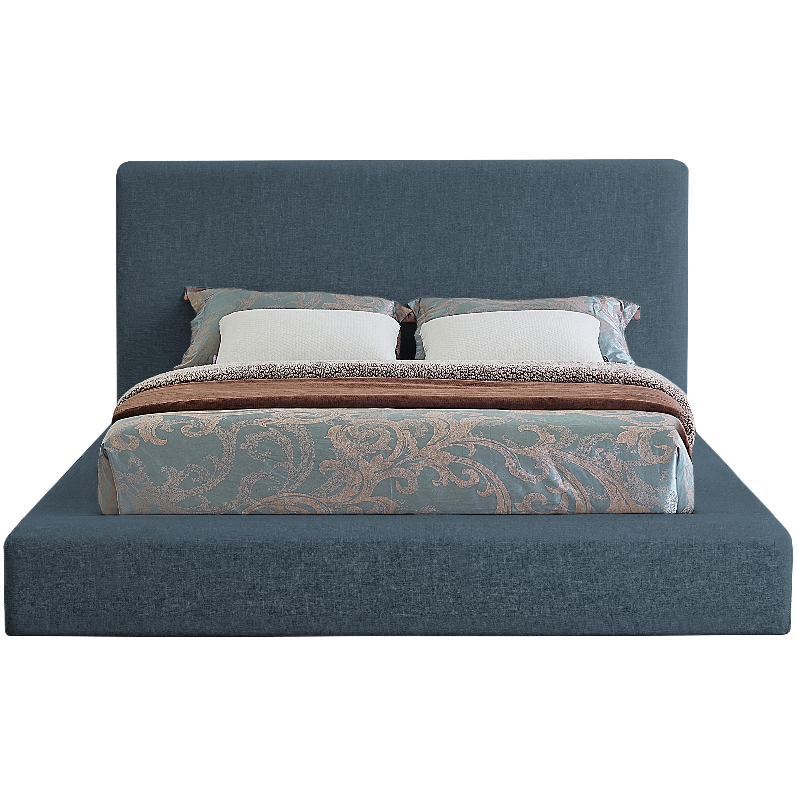 Meridian Devin Navy Linen Textured Fabric King Bed